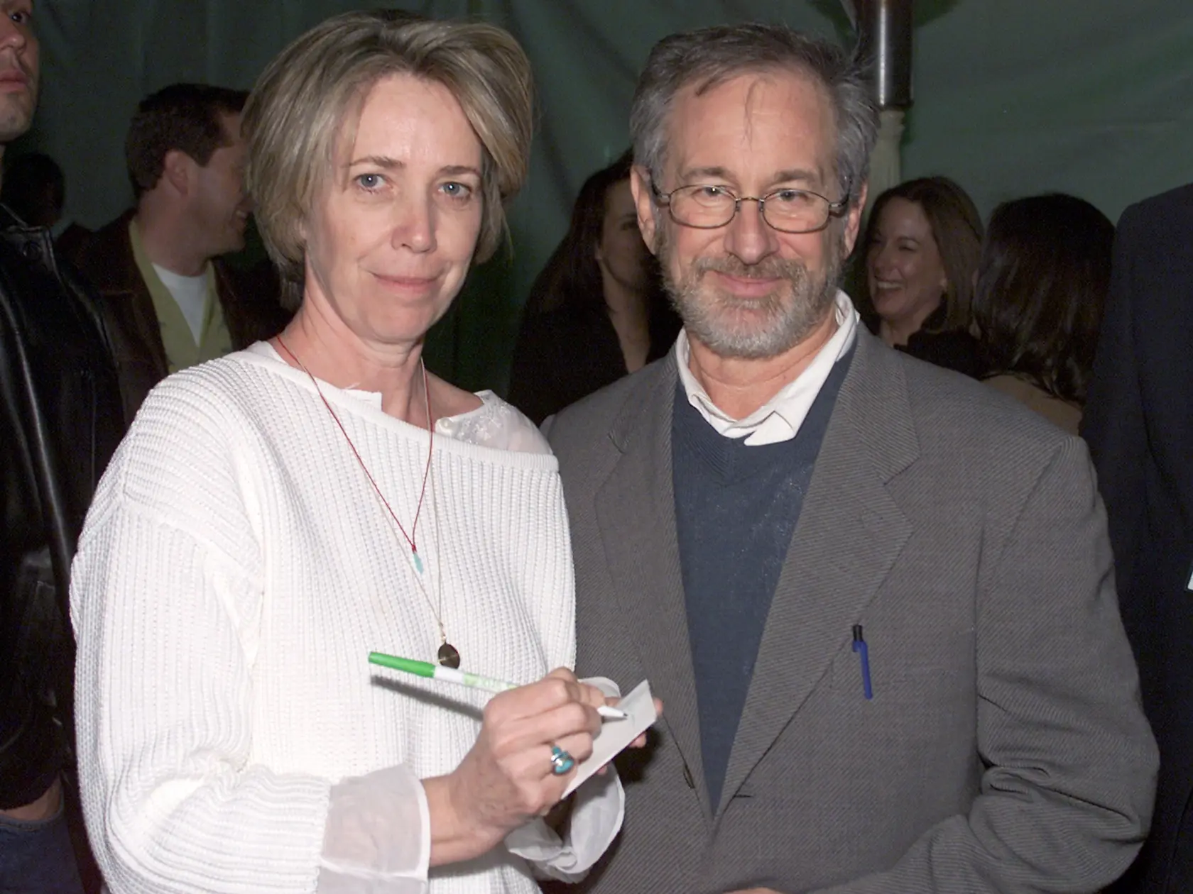 Screenwriter Melissa Mathison and Steven Spielberg at the 20th anniversary premiere of "E.T. The Extra-Terrestrial" at the Shrine Auditorium in Los Angeles, Ca. Saturday, March 16, 2002. Photo by Kevin Winter/Getty Images