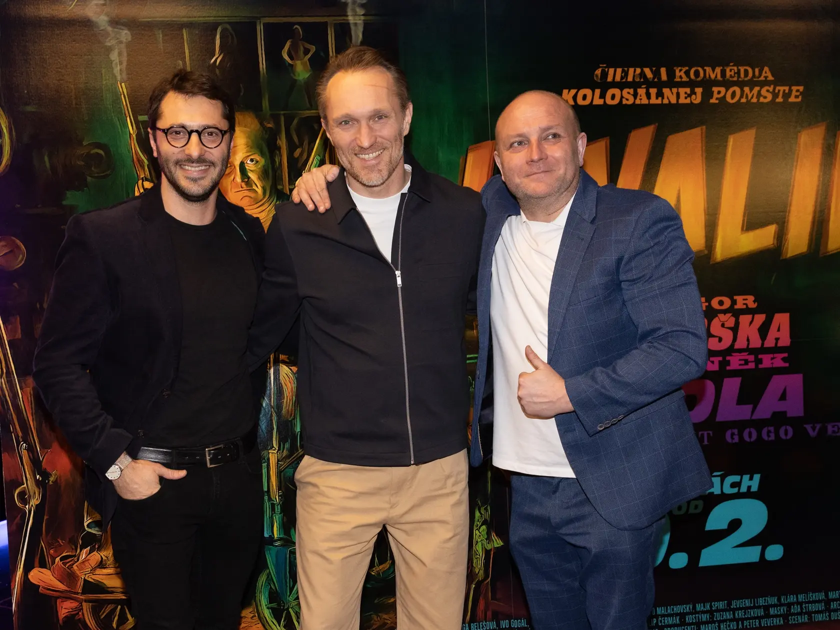 Herec Braňo Deák, Marián Mitaš a Gregor Hološka na premiére filmu Invalid.