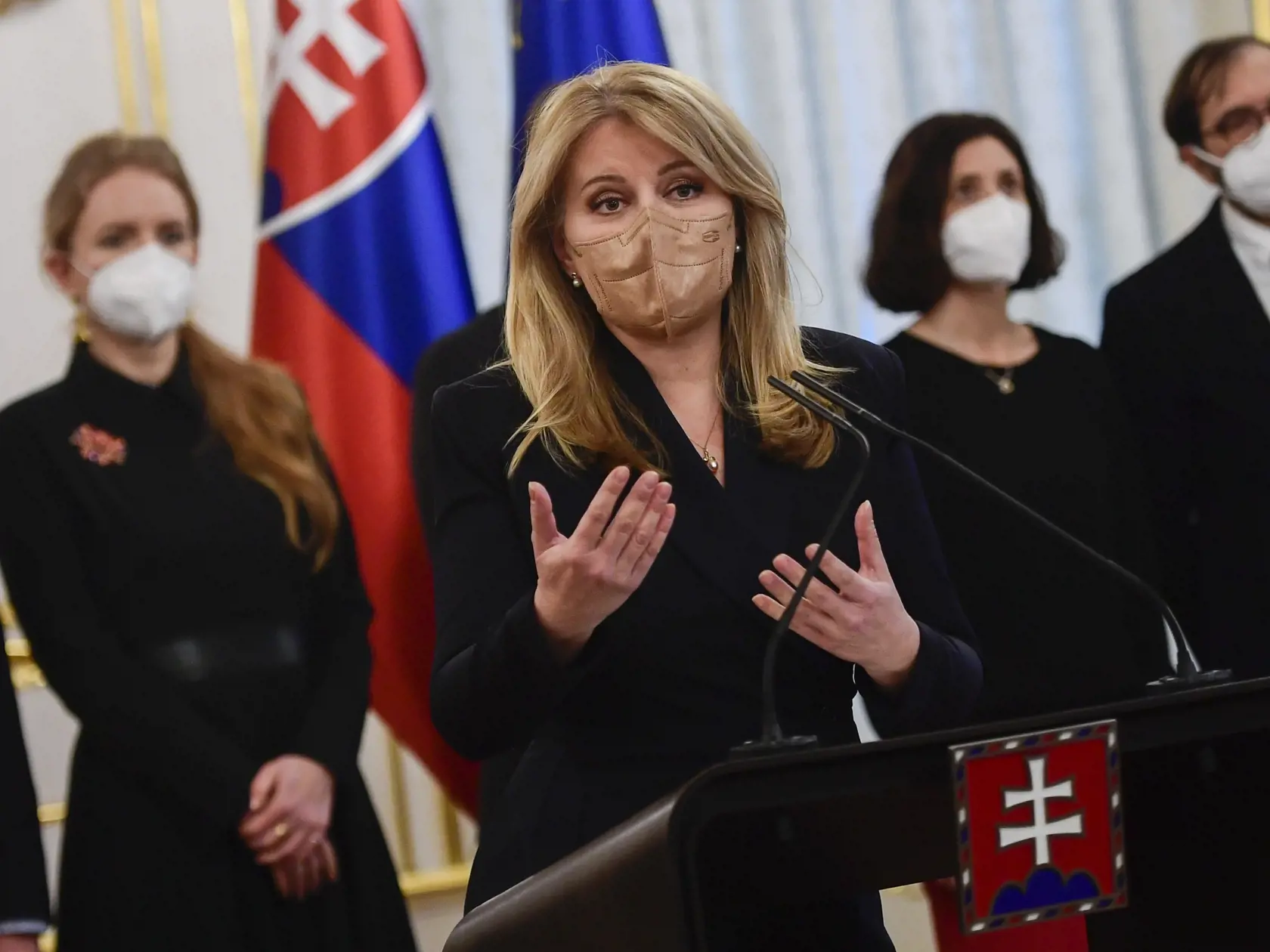 Na snímke prezidentka SR Zuzana Čaputová počas vyhlásenia k obrannej dohode s USA v Bratislave 20. januára 2022. FOTO TASR - Martin Baumann