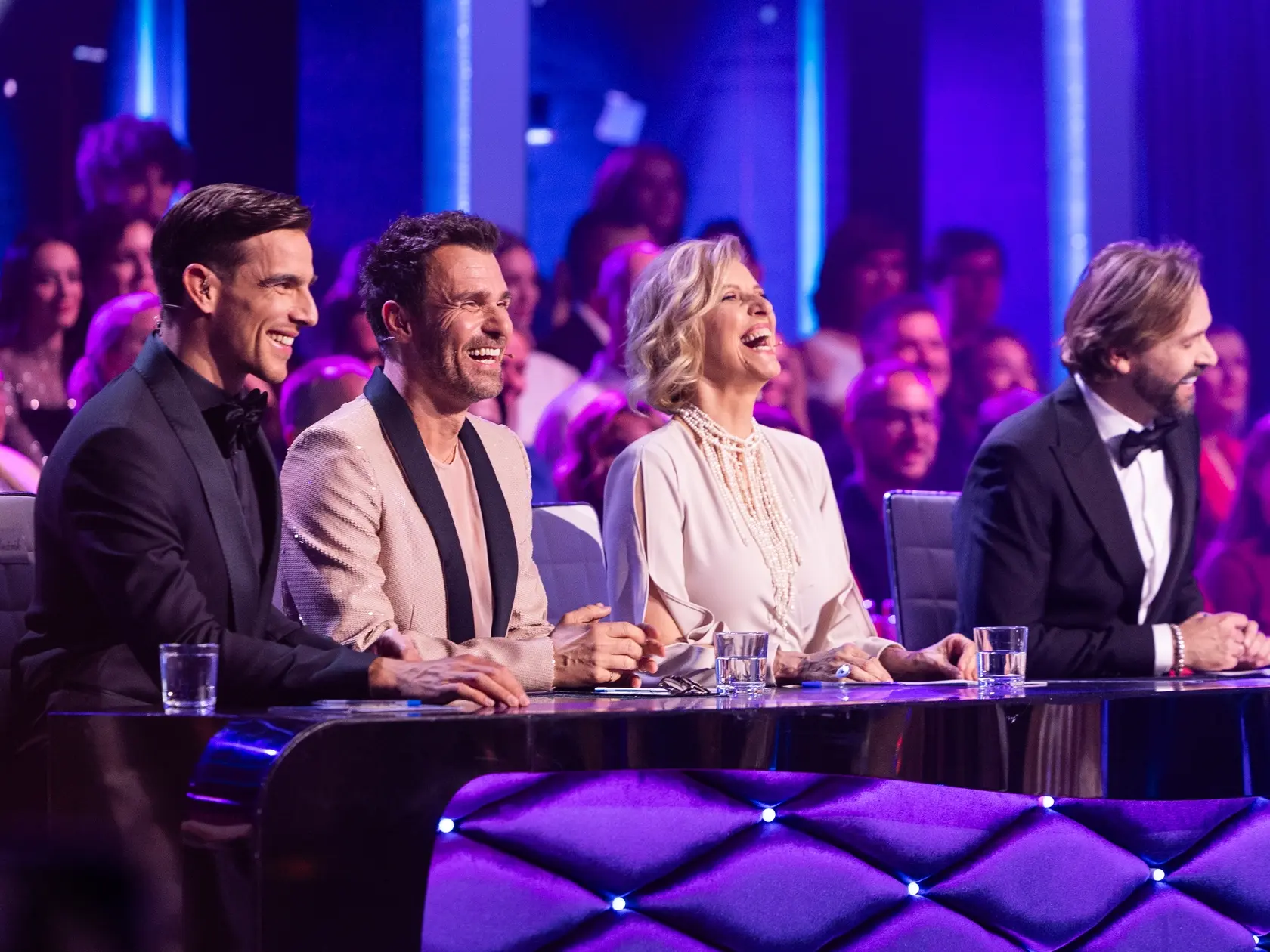 Porota Ján Ďurovčík, Tatiana Drexler, Adam Bardy a Leoš Mareš počas deviateho kola Let's dance 2025.