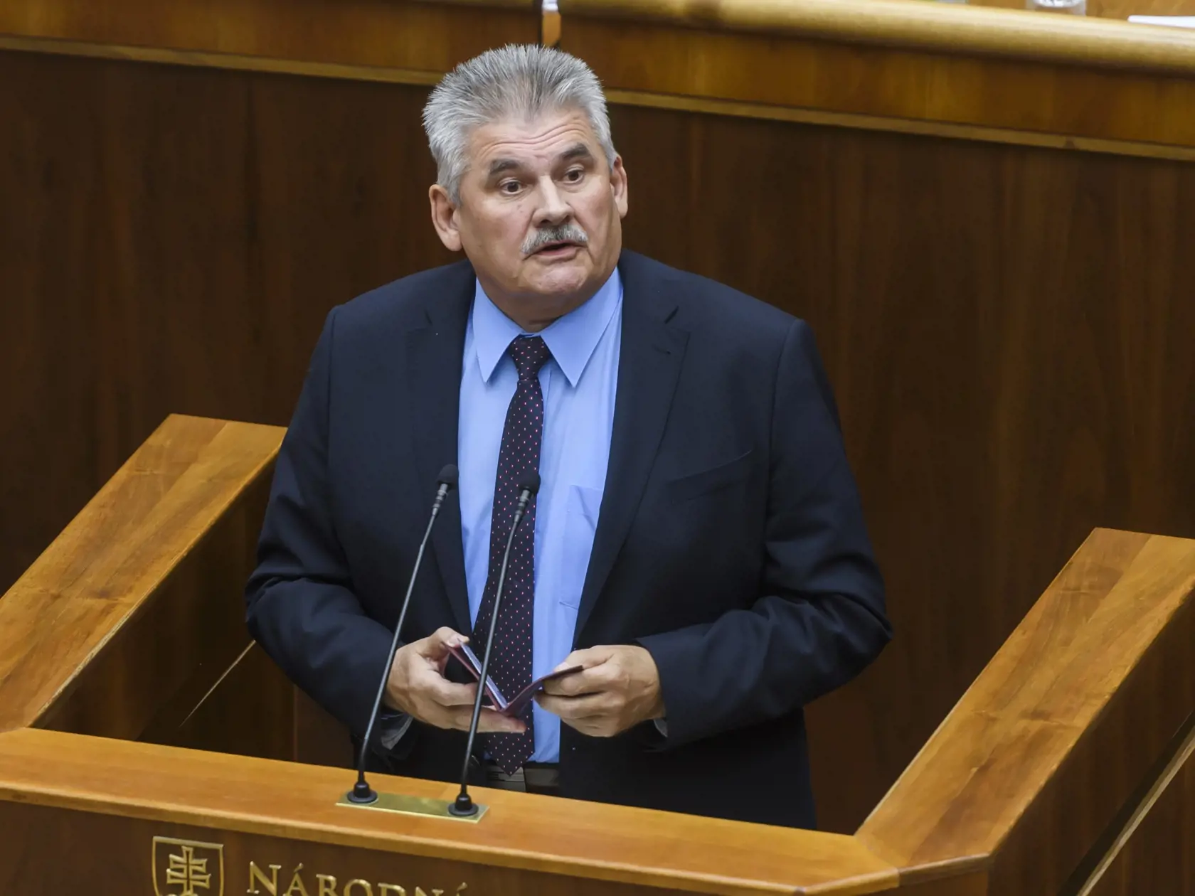 Na snímke poslanec NRSR Ján Richter (Smer-SD)  reční počas 3. chôdze NRSR k Programovému vyhláseniu vlády (PVV) SR v Bratislave 14.novembra 2023.