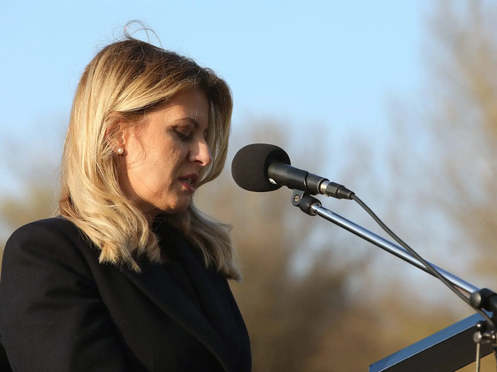 Na snímke prezidentka SR Zuzana Čaputová si v Deň boja za slobodu a demokraciu spolu s bývalými politickými väzňami uctila obete komunistického režimu pri pamätníku Brána slobody na Devíne 17. novembra 2019. FOTO TASR - Kancelária prezidentky SR