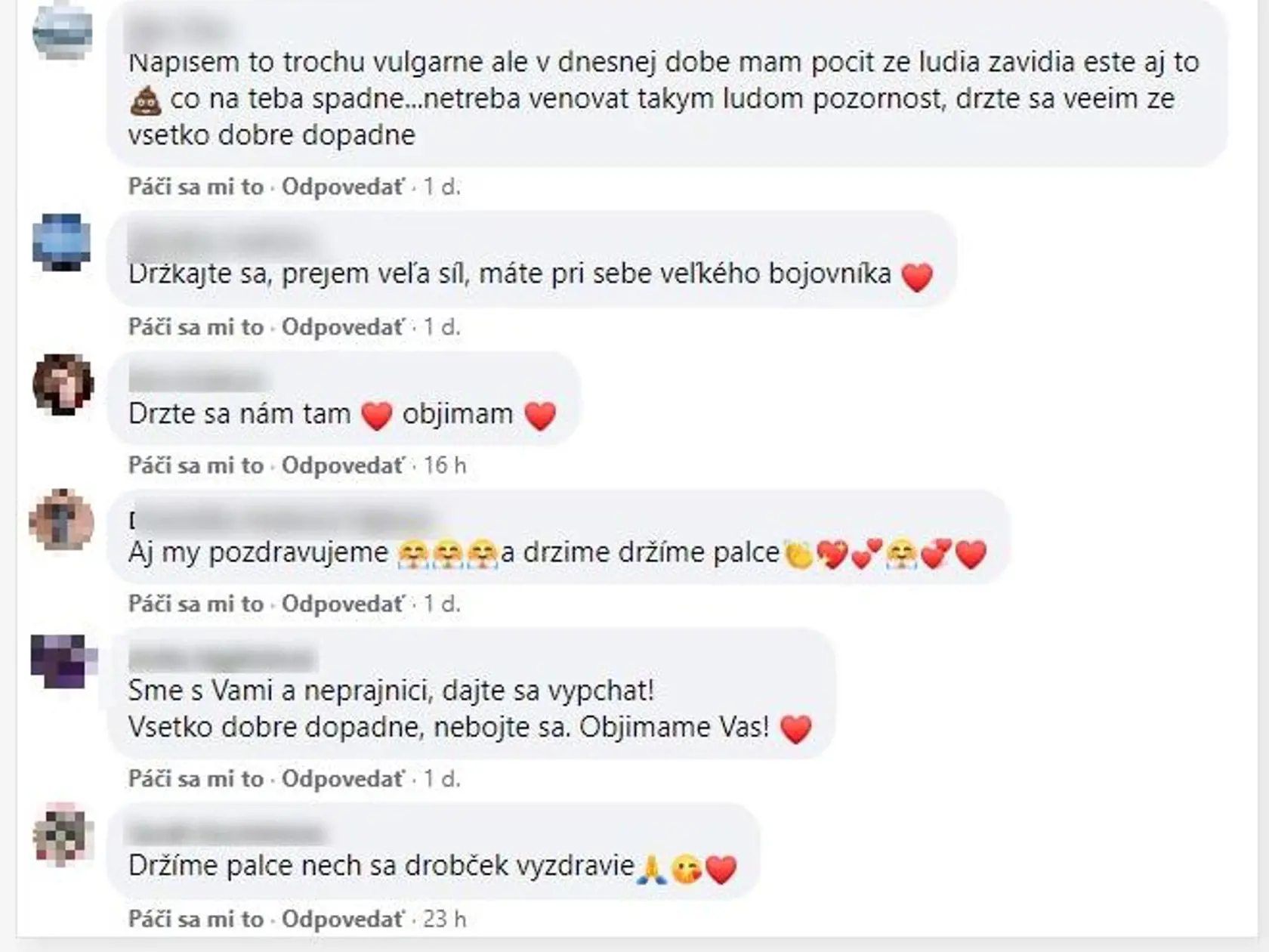 Komentáre ľudí, čo sledujú Sebinkov príbeh na sociálnej sieti.