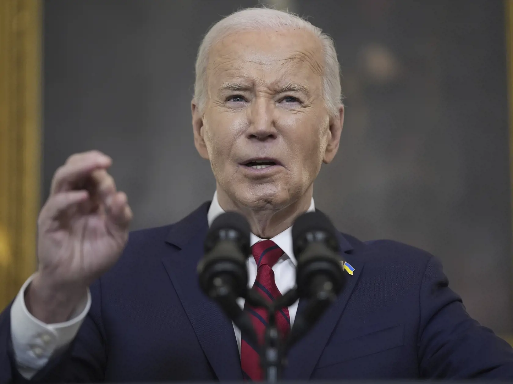 Americký prezident počas príhovoru v Bielom dome vo Washingtone v stredu 24. apríla 2024. Biden v stredu zákon podpísal. Zároveň oznámil, že Spojené štáty začnú Kyjevu posielať vojenskú pomoc v priebehu niekoľkých hodín.