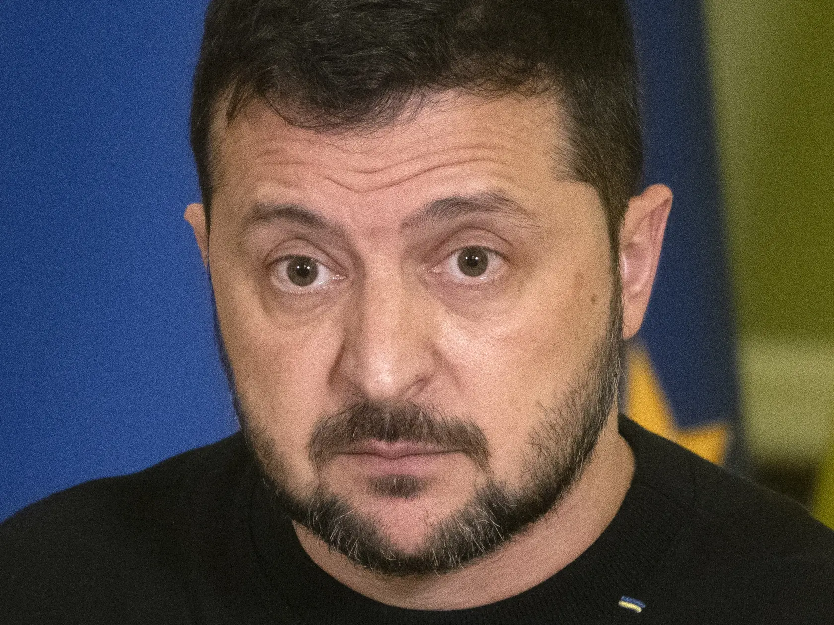 Ukrajinský prezident Volodymyr Zelenskyj počas tlačovej konferencie s predsedníčkou Európskej komisie (EK) Ursulou von der Leyenovou (nie je na snímke) po ich stretnutí v Kyjeve 4. novembra 2023.