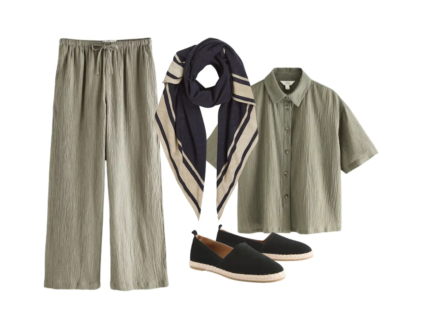 Šatka: Tommy Hilfiger, 47,90 €
Košeľa: Next, 33 €
Nohavice: Next, 31 €
Espadrilky: Next, 46 €