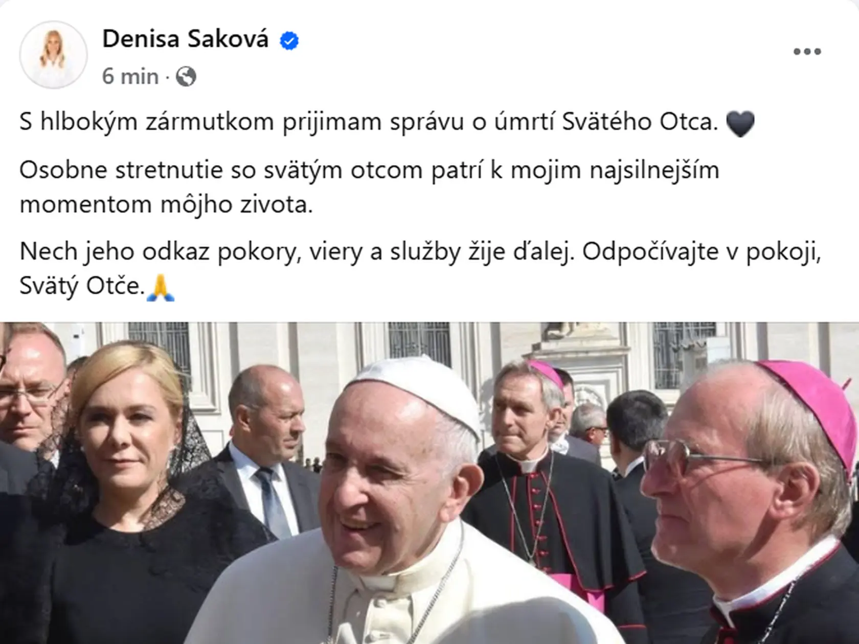 Denisa Saková taktiež smúti nad úmrtím pápeža.