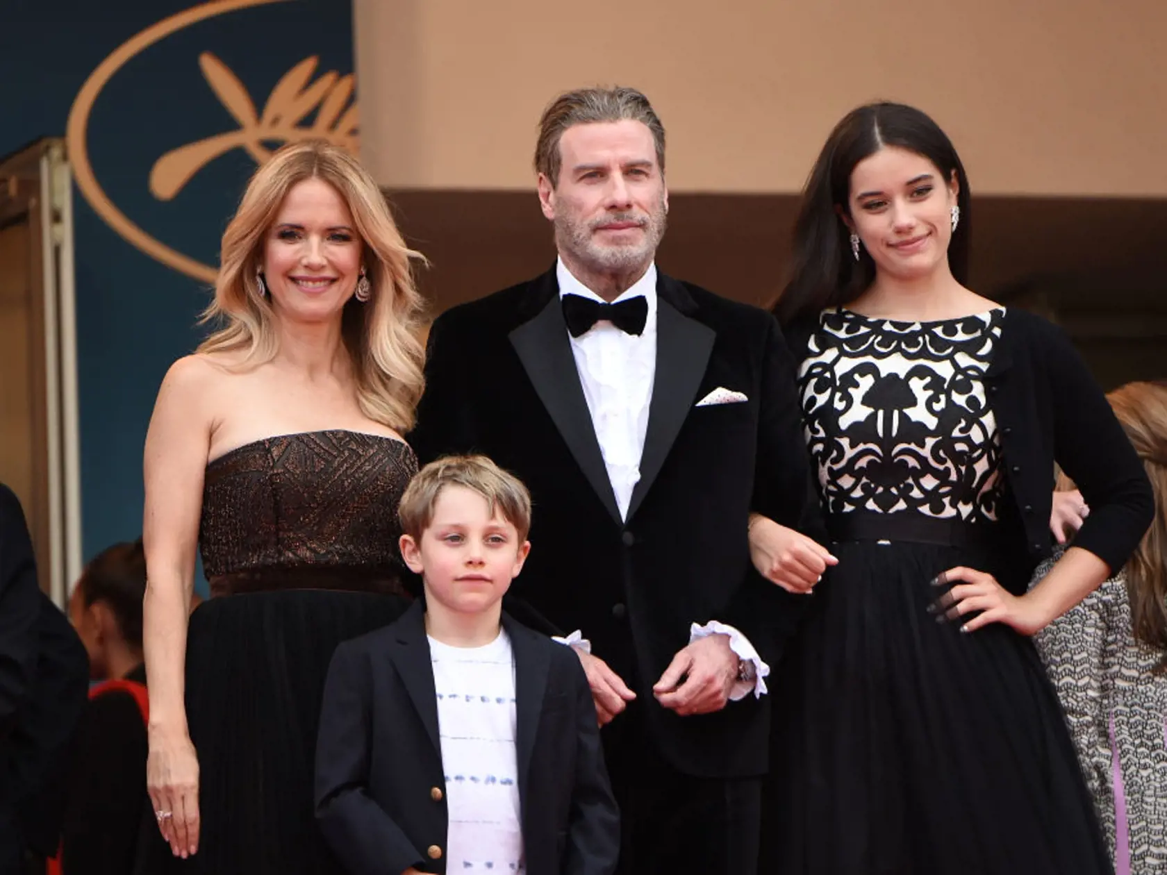 CANNES, FRANCE - MAY 15:  Kelly Preston (L) and John Travolta of "Gotti" pose with their children Ella Bleu Travolta (R) and Benjamin Travolta at the red carpet screening of "Solo: A Star Wars Story" during the 71st annual Cannes Film Festival at Palais des Festivals on May 15, 2018 in Cannes, France.  (Photo by Nicholas Hunt/Getty Images)