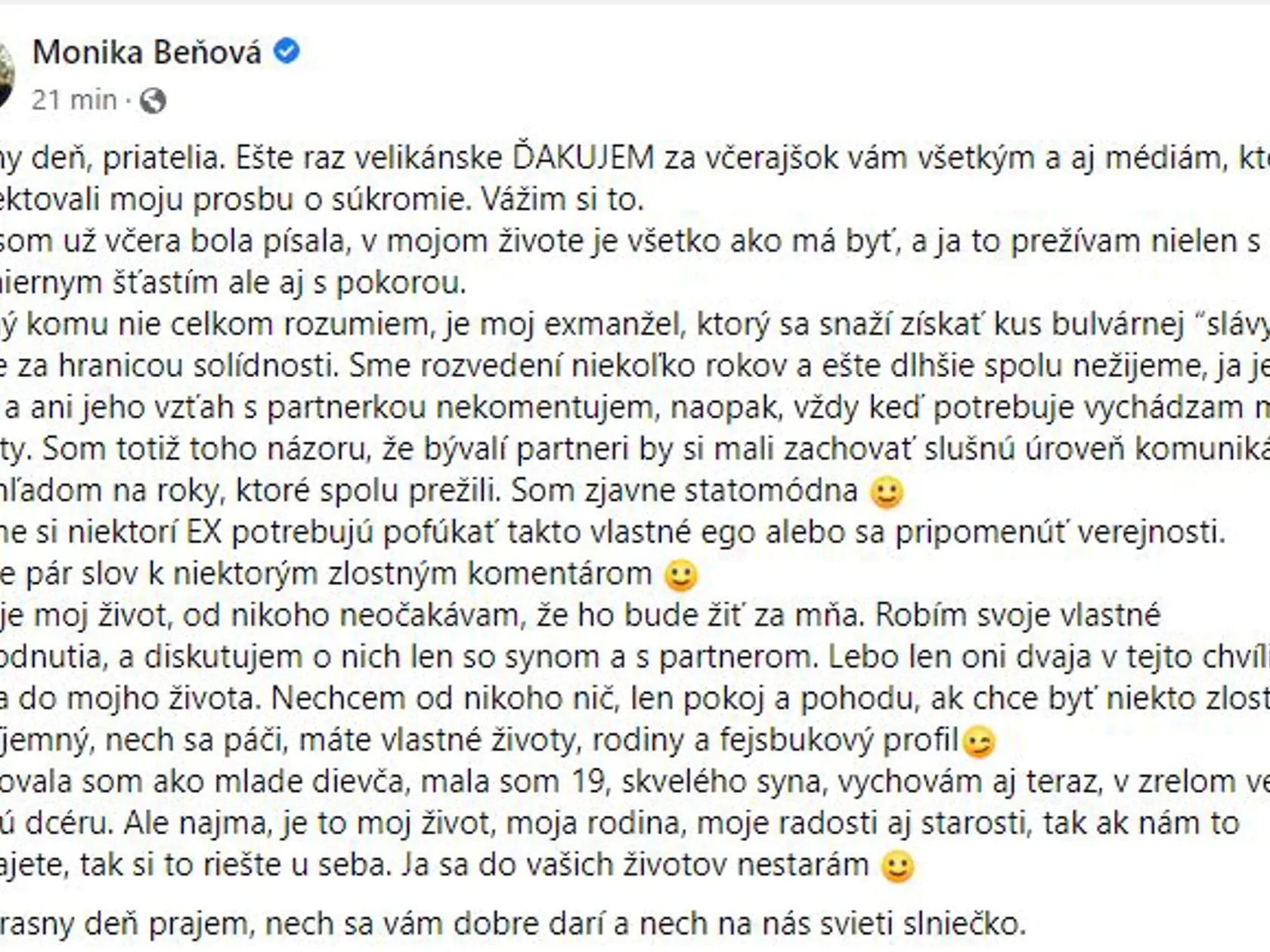 Monika na sociálnej sieti zverejnila takýto status.