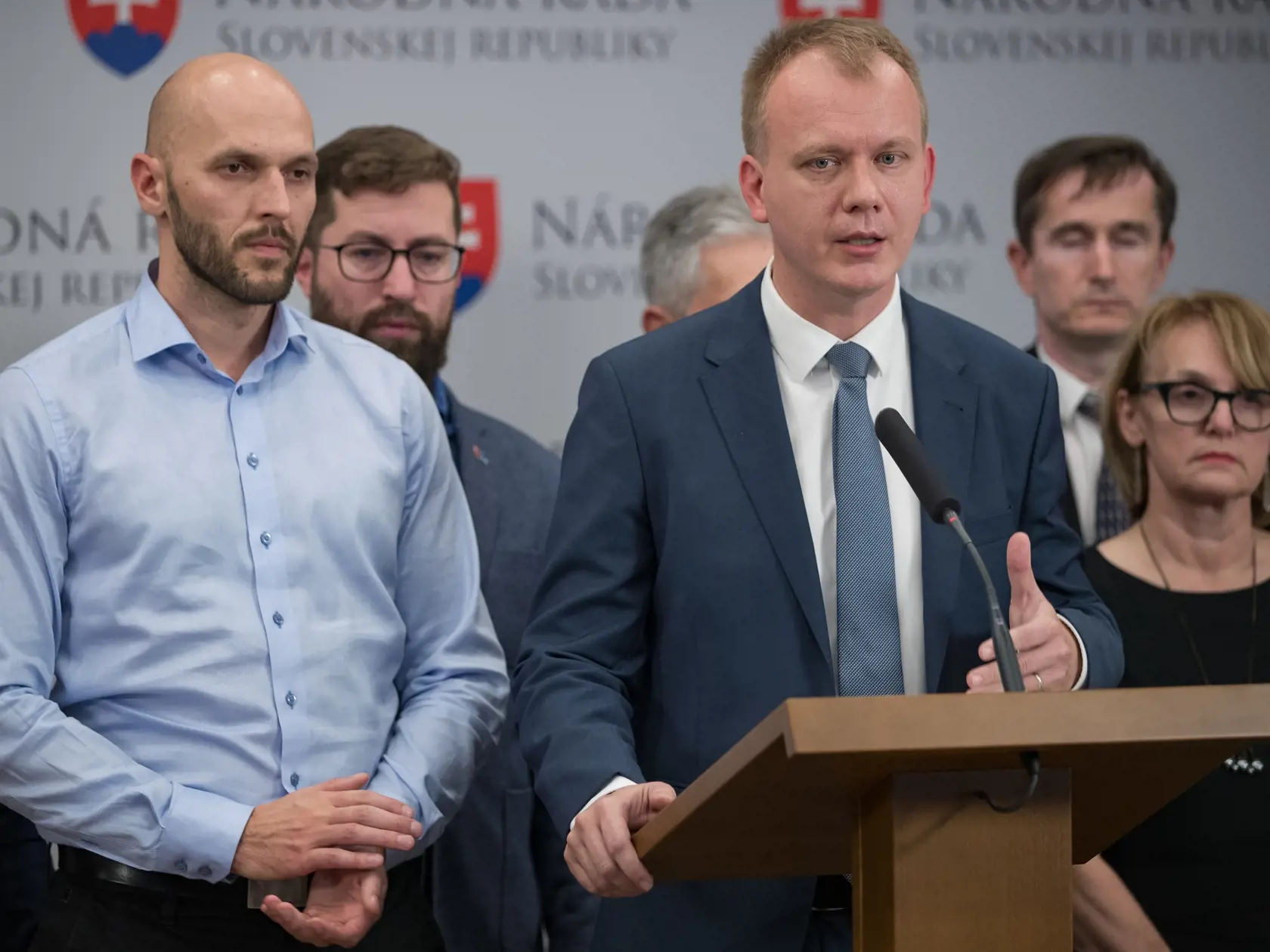 Tlačová beseda členov politickej strany Progresívne Slovensko / SPOLU k zverejnenej nahrávke spájanej s kauzou Gorila. Na snímke  je Miroslav Beblavý.