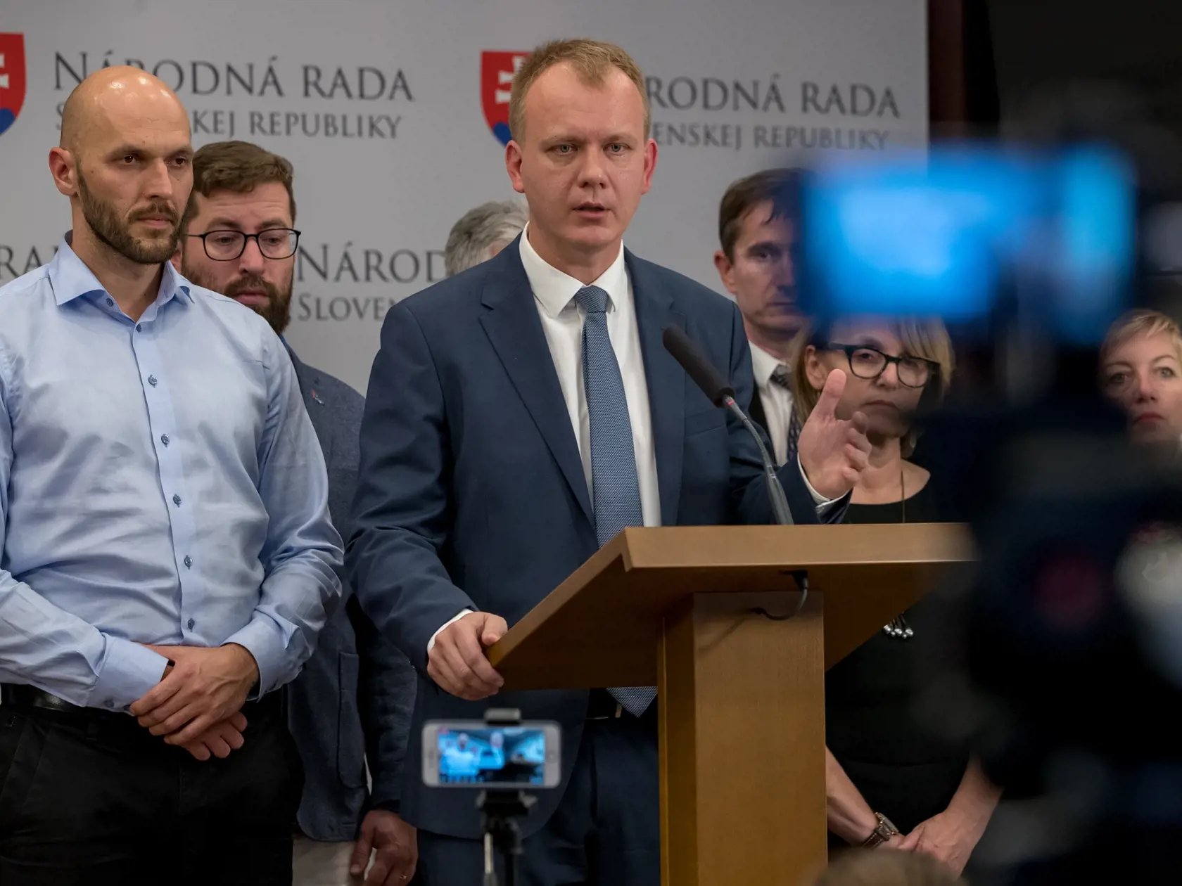 Tlačová beseda členov politickej strany Progresívne Slovensko / SPOLU k zverejnenej nahrávke spájanej s kauzou Gorila. Na snímke  je Miroslav Beblavý.
