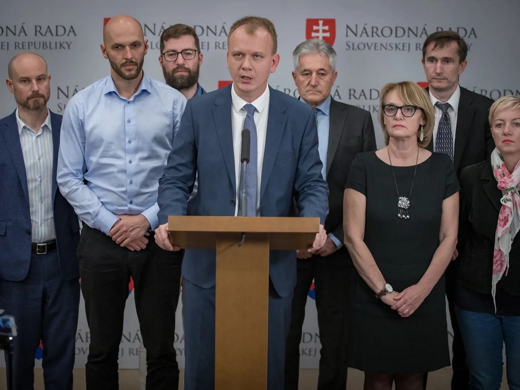 Tlačová beseda členov politickej strany Progresívne Slovensko / SPOLU k zverejnenej nahrávke spájanej s kauzou Gorila. Na snímke  je Miroslav Beblavý.