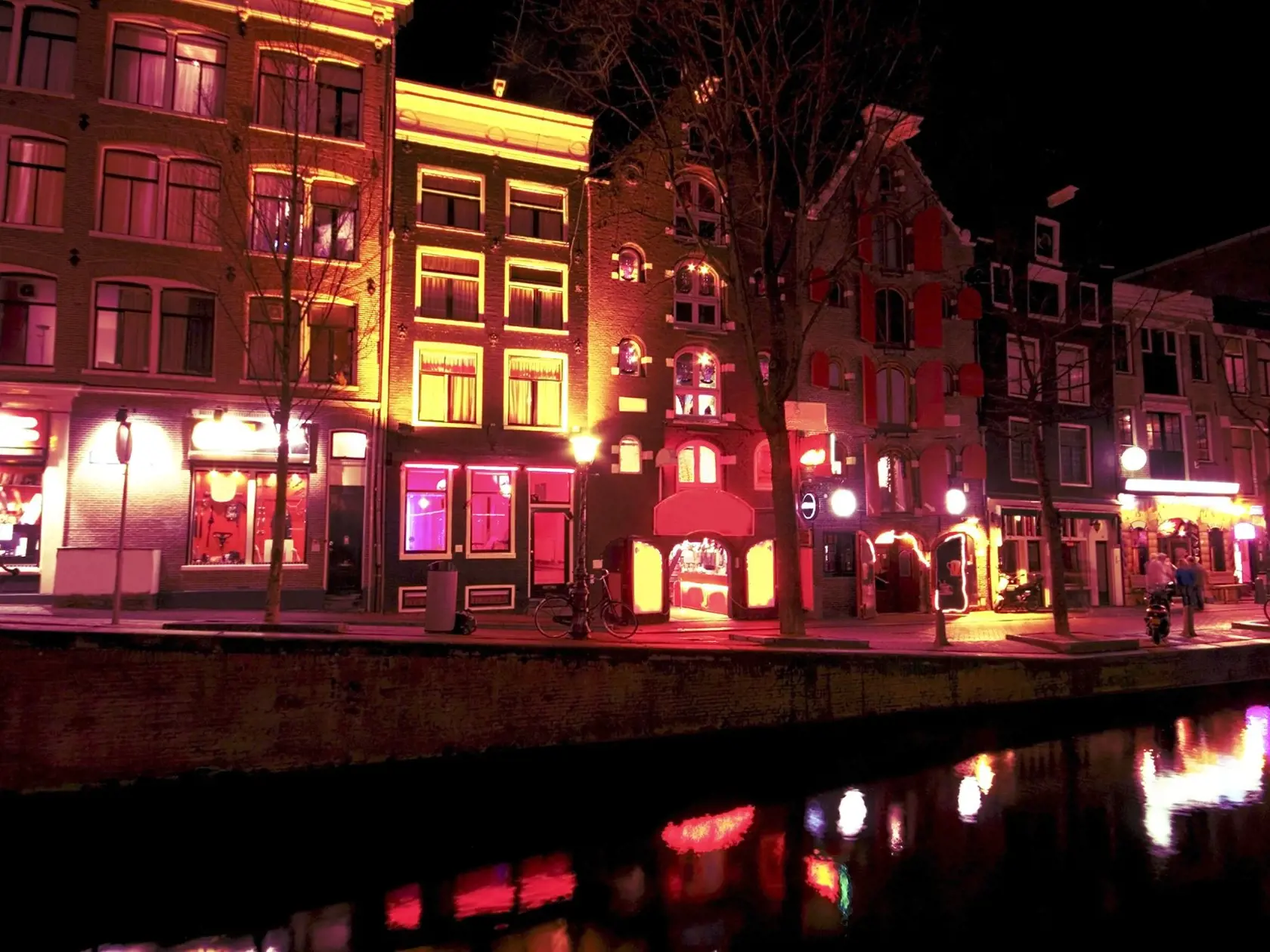Red light district by night in Amsterdam the Netherlands