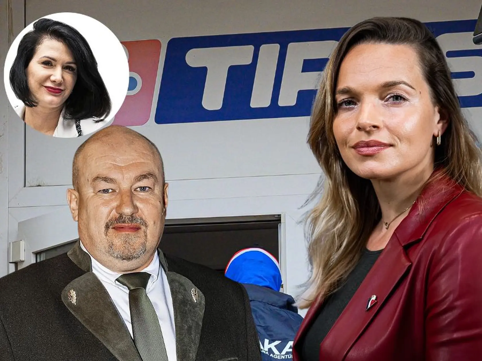 Na fotokoláži zľava minister cestovného ruchu a športu Rudolf Huliak a politická influencerka Romana Tabáková. Vľavo hore v krúžku opozičná poslankyňa za SaS Jana Bittó Cigániková.