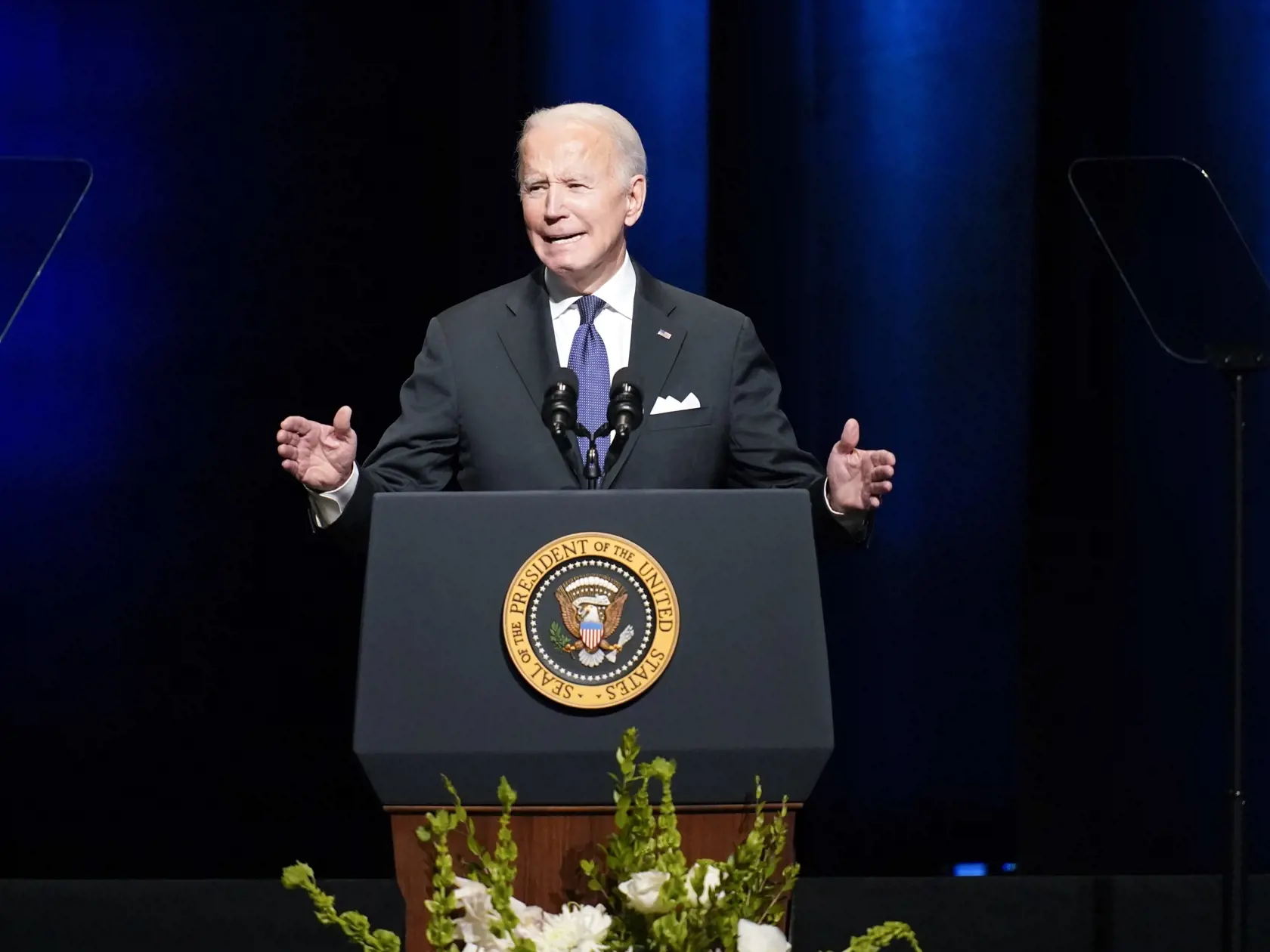 EBE 40 Las Vegas - Na snímke americký prezident Joe Biden reční na pohrebe zosnulého kongresmana a vodcu demokratickej väčšiny v Senáte Harryho Reida v Las Vegas 8. januára 2022. FOTO TASR/AP