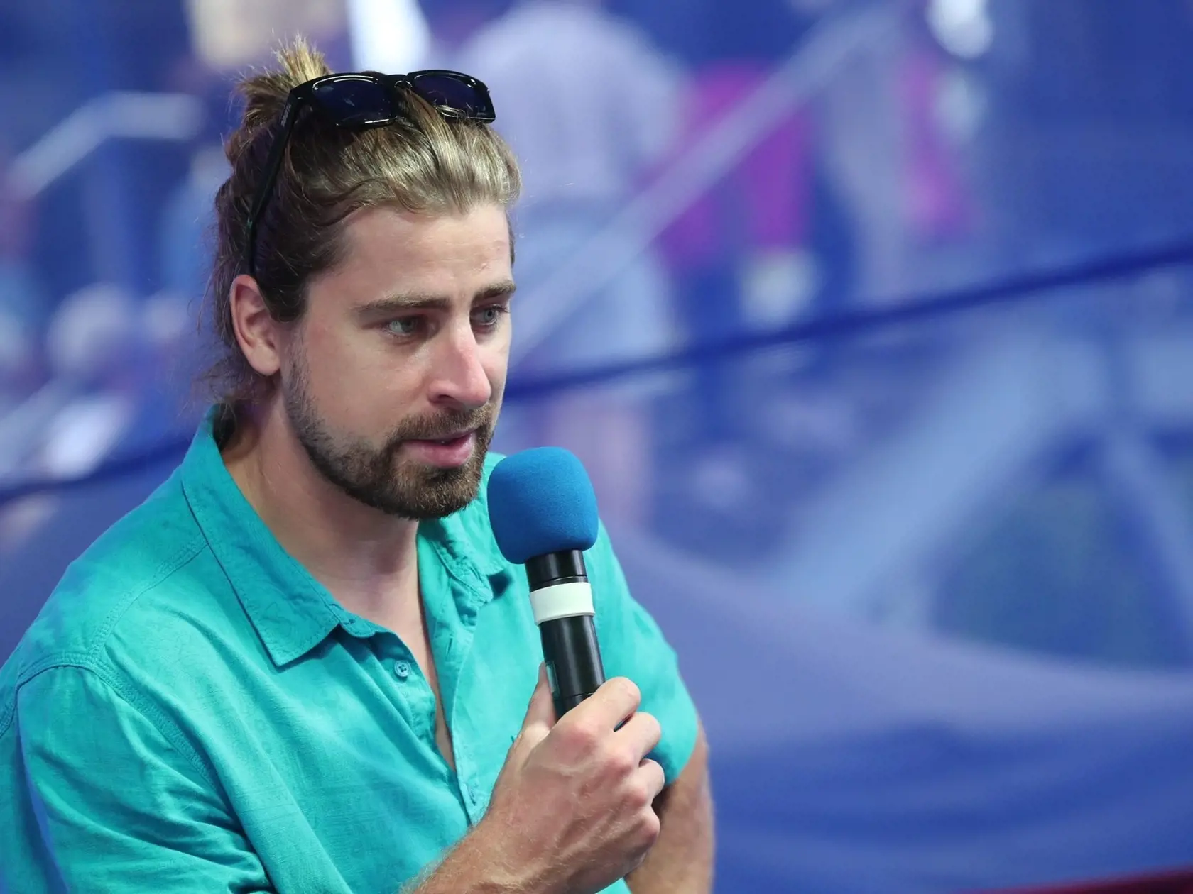 Peter Sagan počas rozhovoru v slovenskom dome na OH 2024.