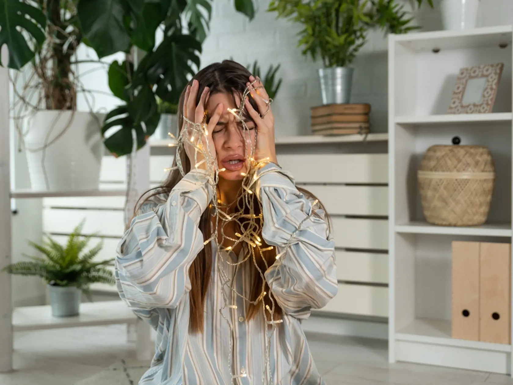Young,Stressed,And,Frustrated,Woman,Sitting,At,Home,Having,Issue