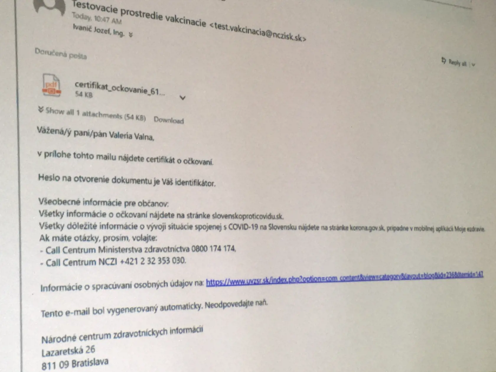 Na e-mail príde PDF dokument, ktorý si doma môžete vytlačiť.