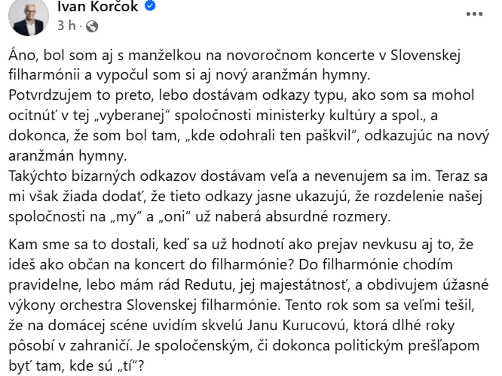 Ivan Korčok si na koncert vyšiel aj s manželkou. Od ľudí si za to vyslúžil spŕšku kritiky a hejtu.