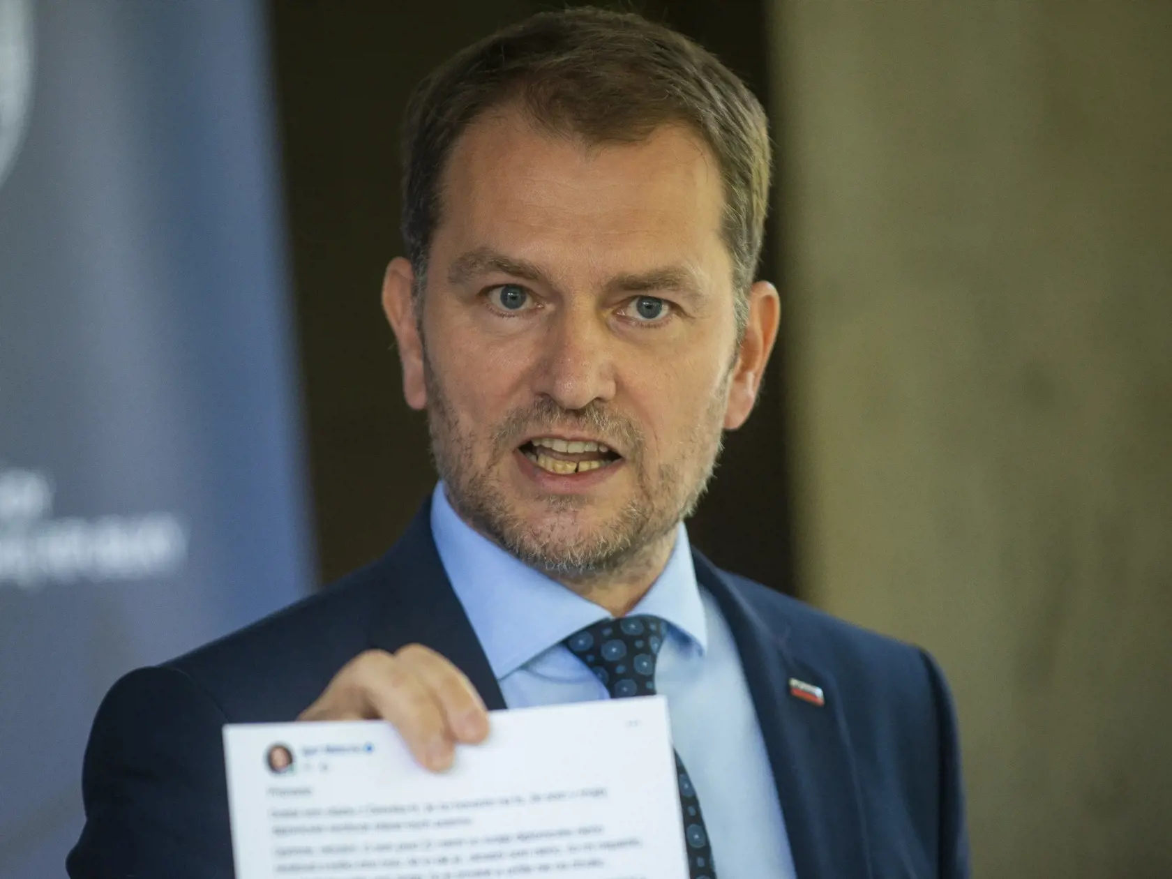Na snímke predseda vlády SR Igor Matovič počas tlačovej konferencie ohľadne svojej diplomovej práce 22. júla 2020 v Bratislave. FOTO TASR - Jakub Kotian