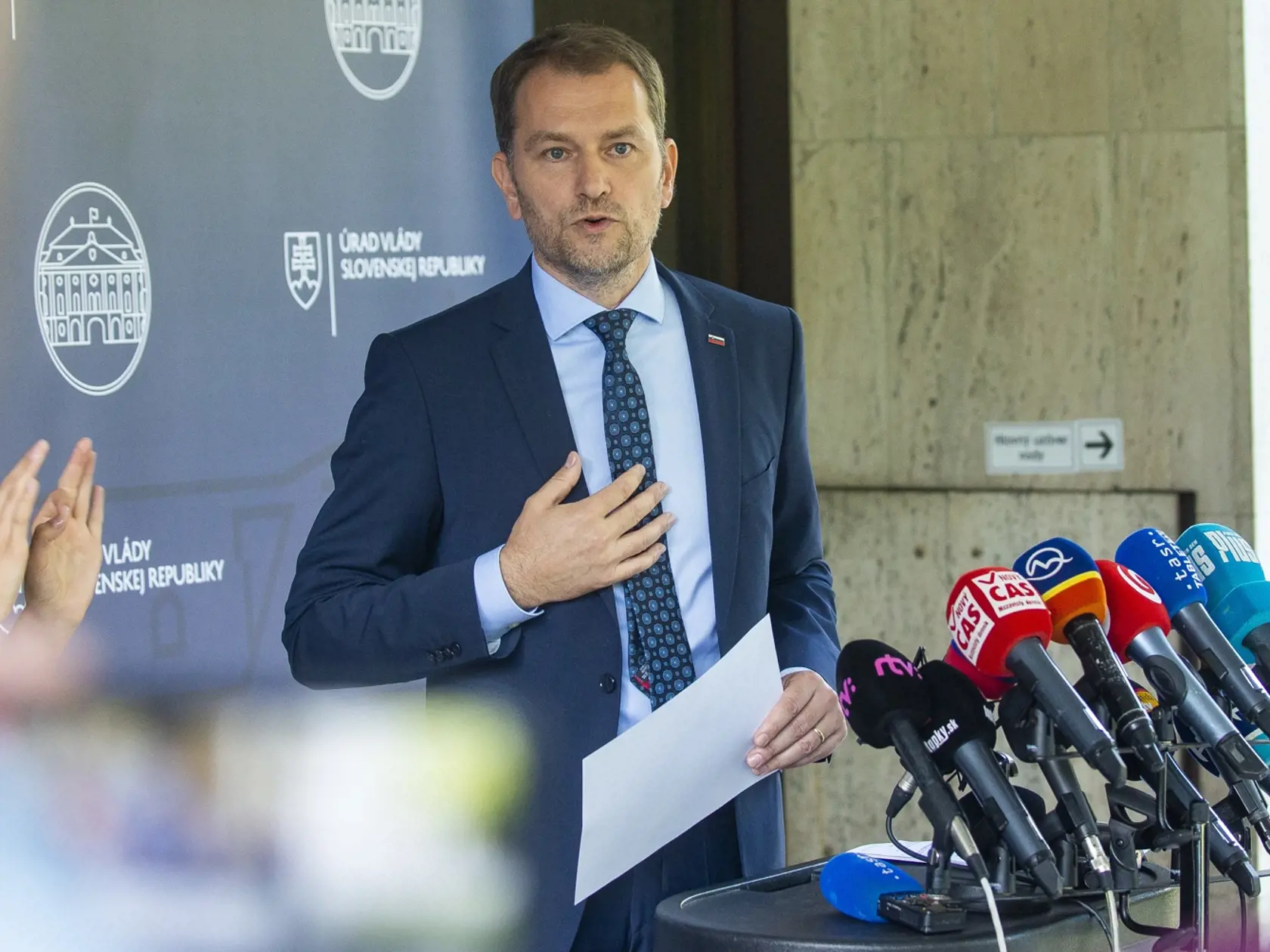 Na snímke predseda vlády SR Igor Matovič počas tlačovej konferencie ohľadne svojej diplomovej práce 22. júla 2020 v Bratislave. FOTO TASR - Jakub Kotian