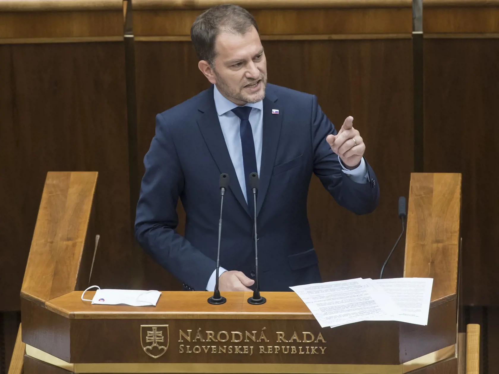 Na snímke predseda vlády SR Igor Matovič (OĽaNO) na mimoriadnej schôdzi k jeho odvolávaniu 23. júla 2020 v Bratislave. FOTO TASR - Martin Baumann
