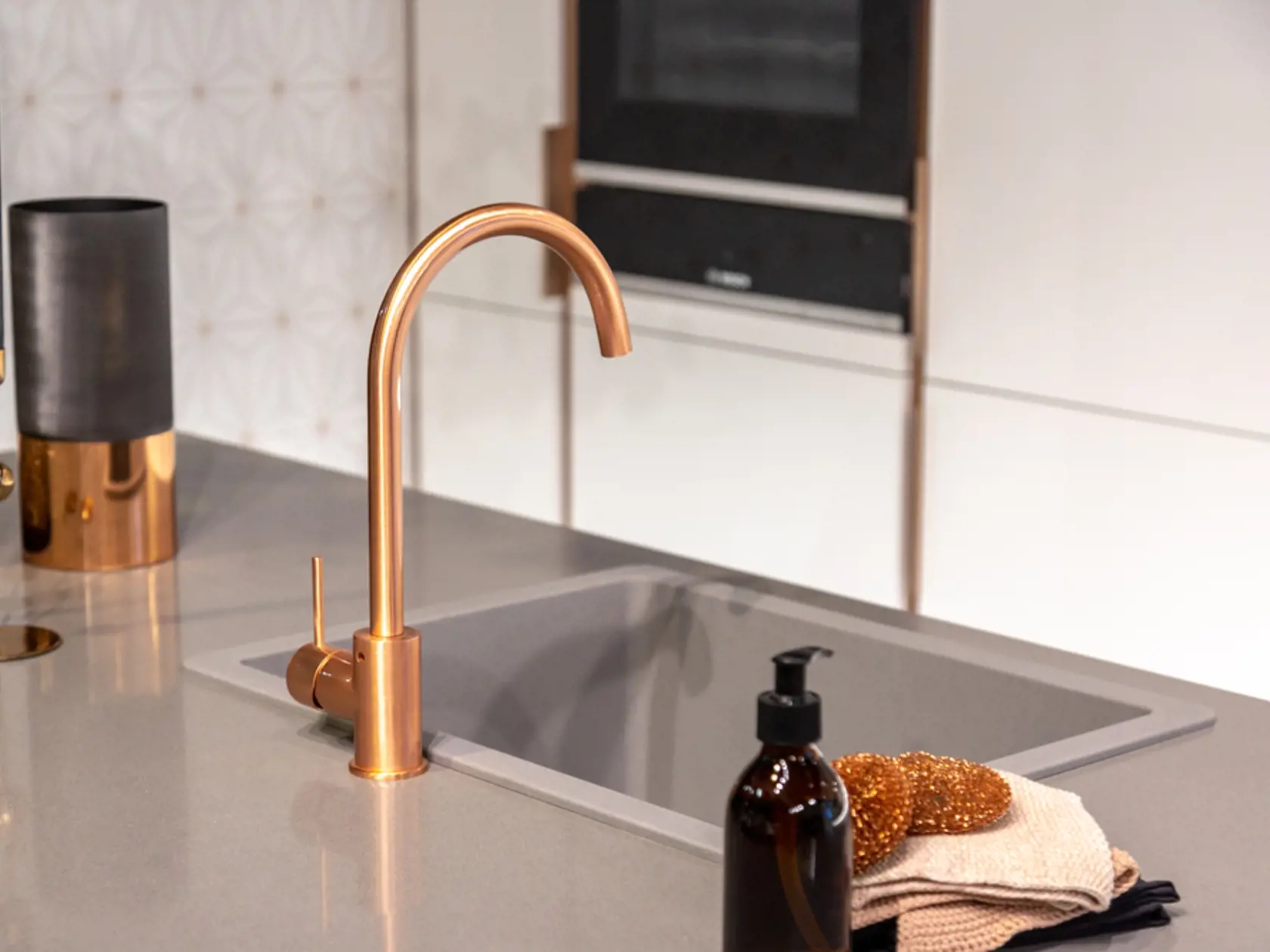 Copper,Tap,In,Modern,Grey,Kitchen,Interior
