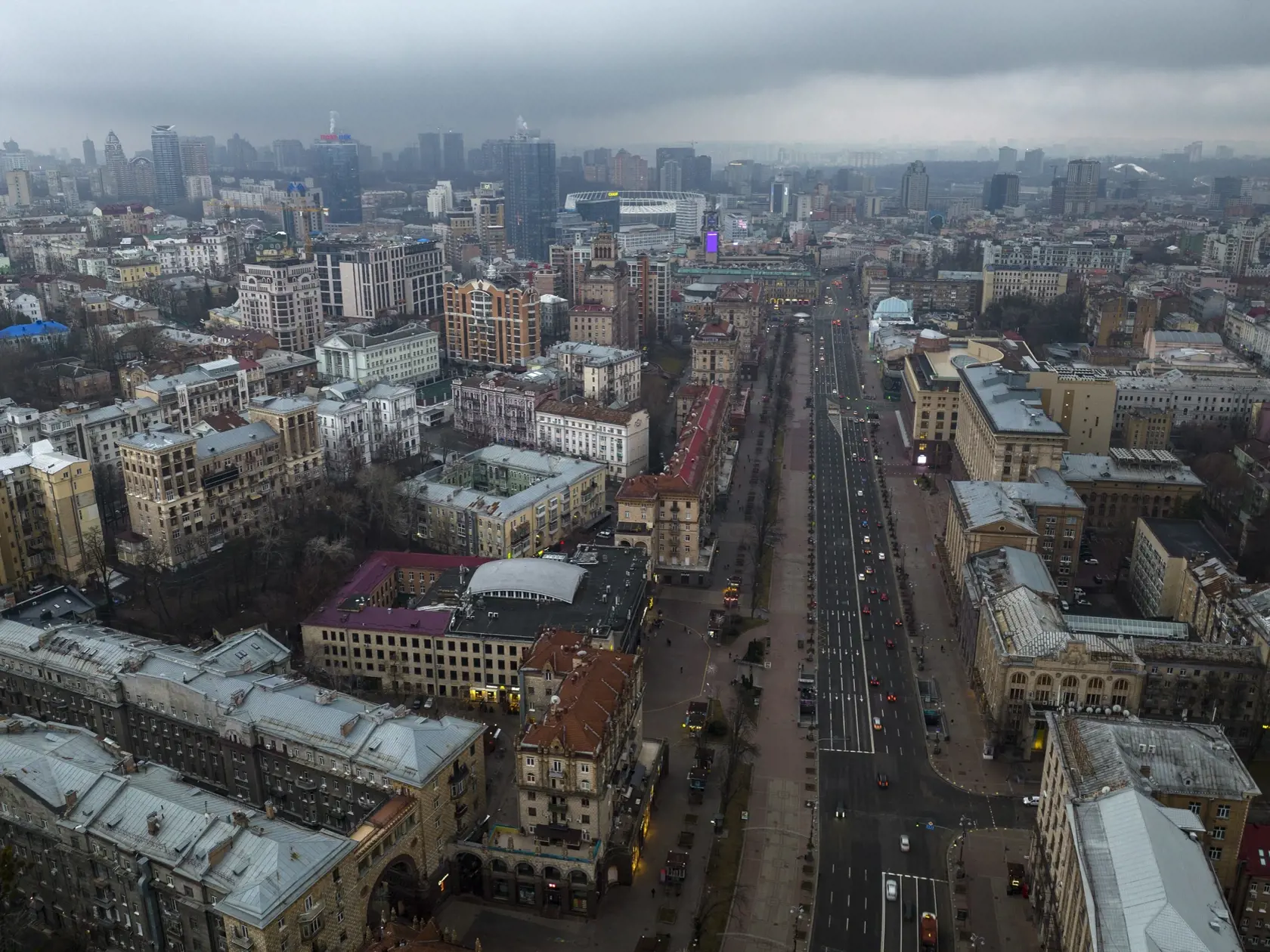 Letecká snímka na Kyjev vo štvrtok 24. februára 2022.