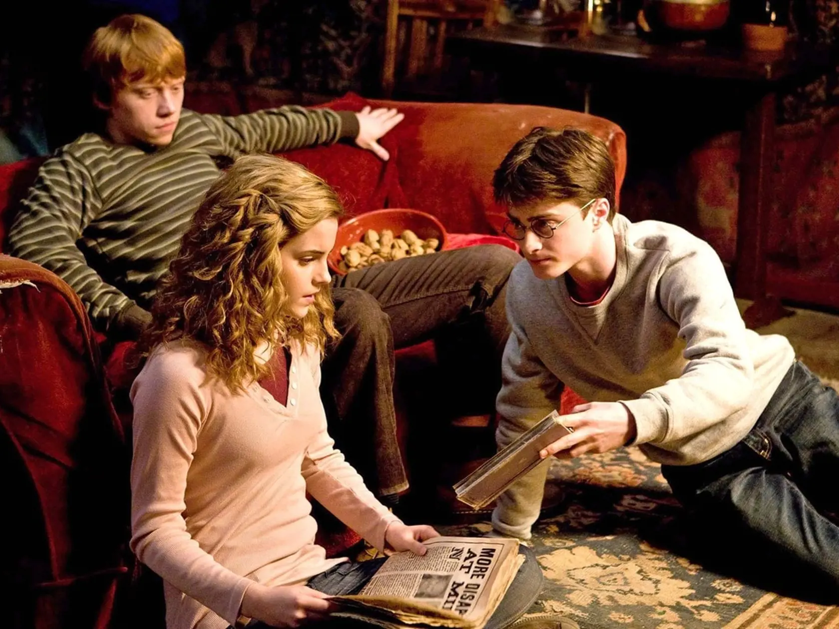 Ron Weasley, Hermiona Granger a Harry Potter