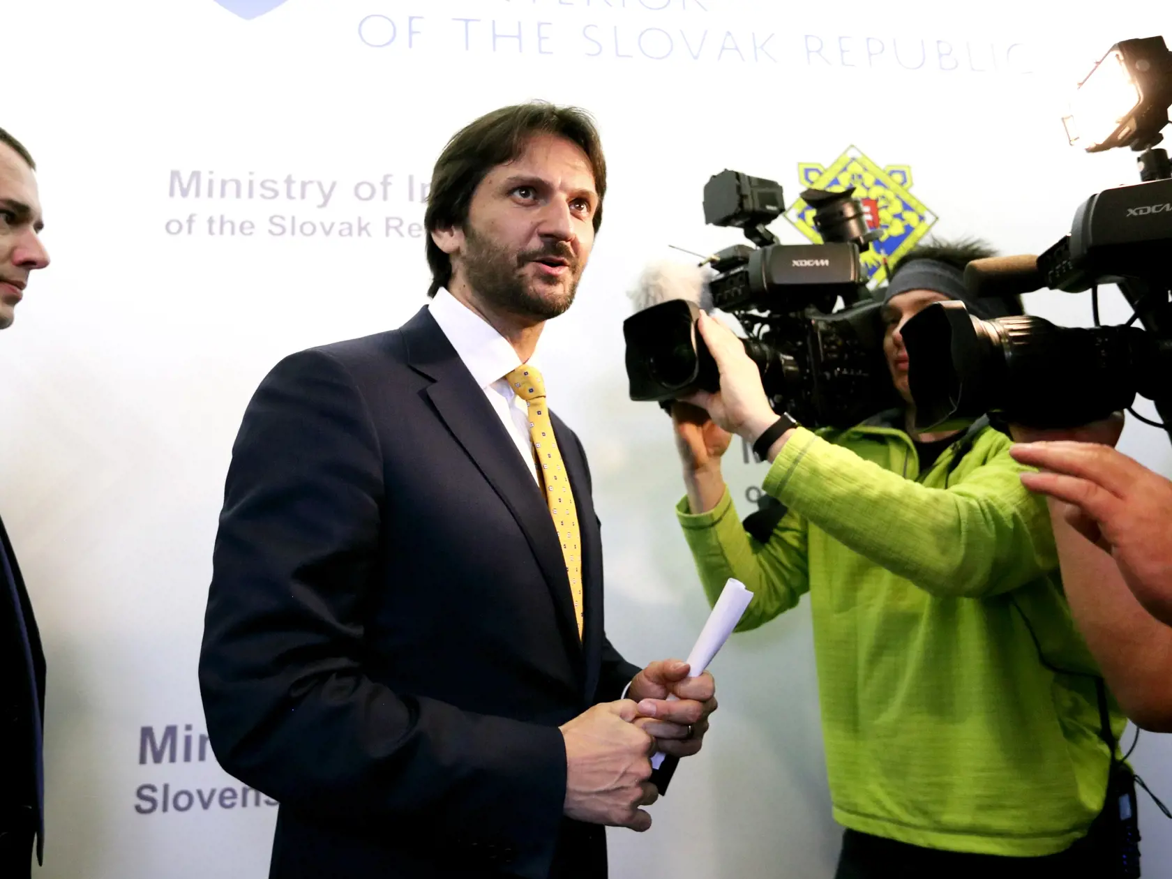 Na snímke minister vnútra Robert Kaliňák, strana SMER SE? ktorý oznamuje novinárom svoju demisiu.