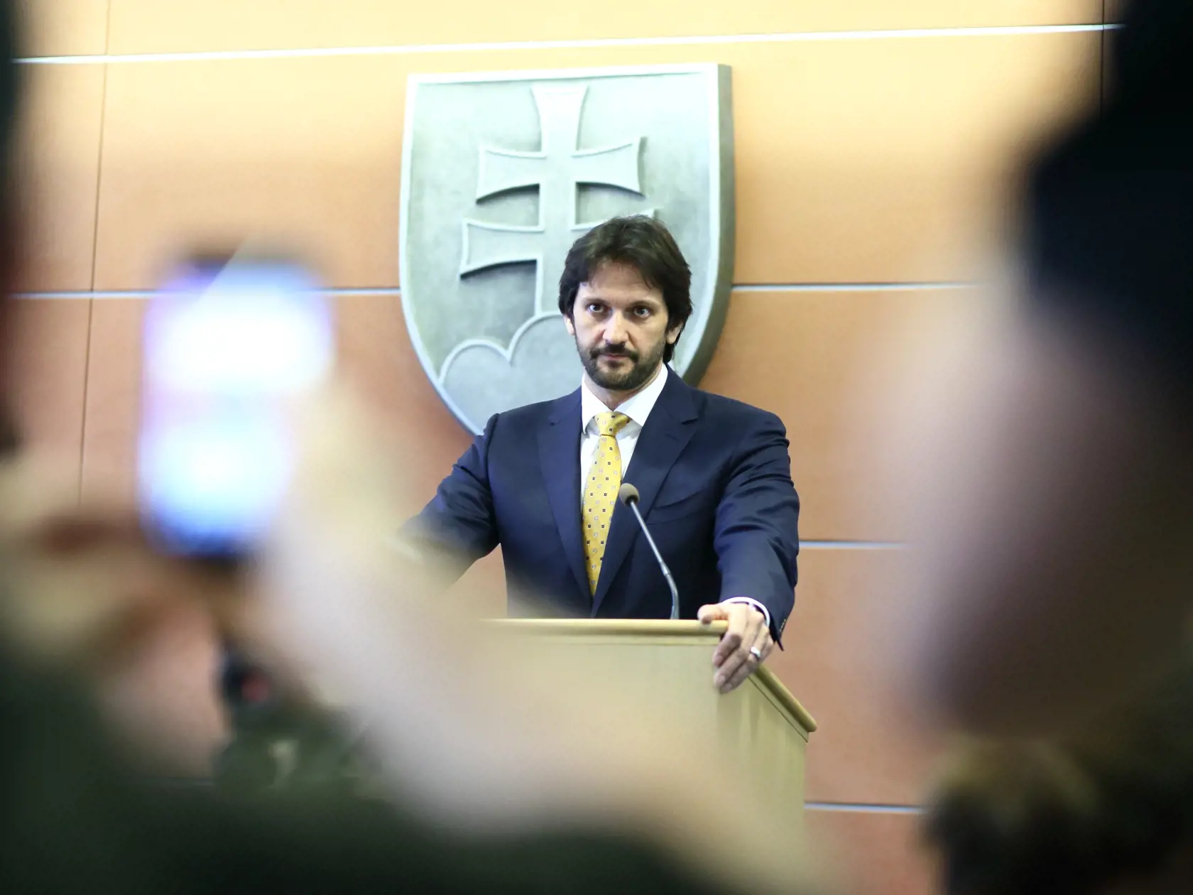 Na snímke minister vnútra Robert Kaliňák, strana SMER SE? ktorý oznamuje novinárom svoju demisiu.
