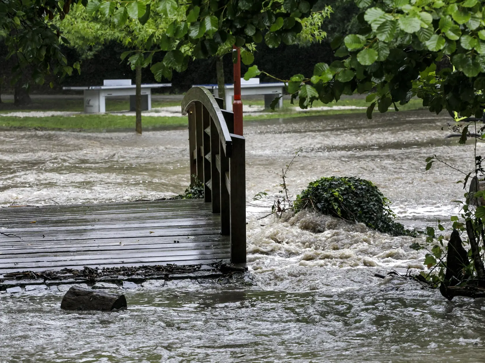 Na snímke vybrežený potok Vydrica, ktorý zalial Partizánsku lúku na Železnej studničke v Bratislave 15. septembra 2024. FOTO TASR - Dano Veselský
