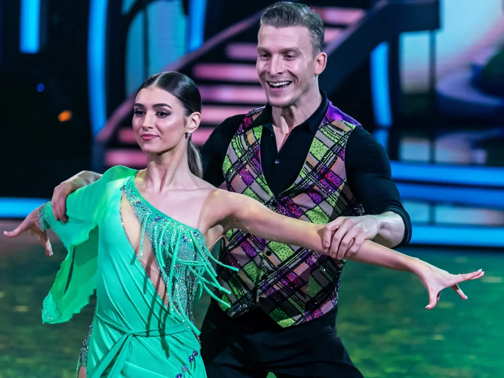 Prvé kolo Lets Dance 2024. Na snímke Juraj Bača a Patricia Piešťanská. 