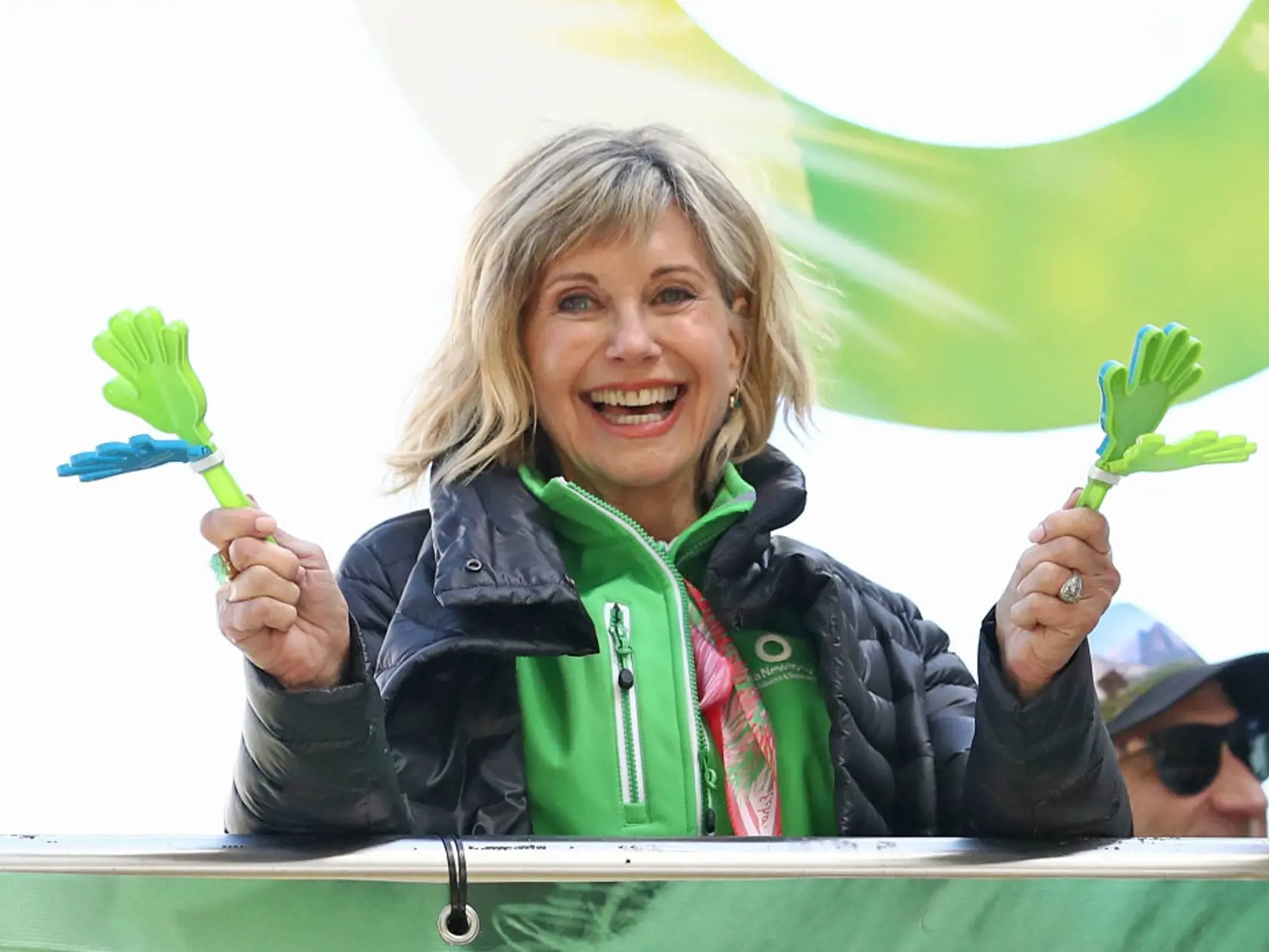MELBOURNE, AUSTRALIA - SEPTEMBER 16:  Olivia Newton-John encourages walkers during the annual Wellness Walk and Research Runon September 16, 2018 in Melbourne, Australia. The annual event, now in it's sixth year, raises vital funds to support cancer research and wellness programs at the Olivia Newton-John Cancer Wellness and Research Centre in Victoria.  (Photo by Scott Barbour/Getty Images)