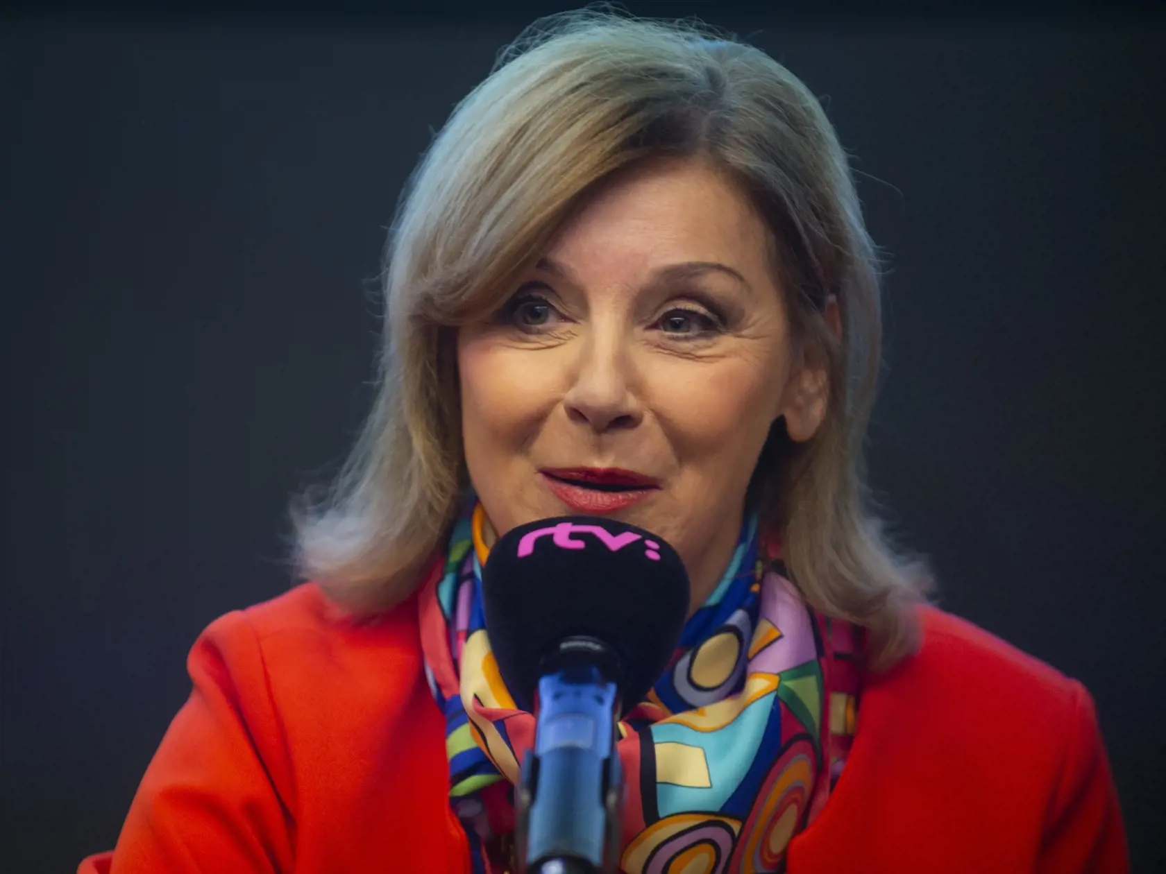 Televízna moderátorka Trojky Alena Heribanová počas tlačovej konferencie Rozhlasu a televízie Slovenska (RTVS) o novom okruhu Trojka. FOTO TASR – Jakub Kotian