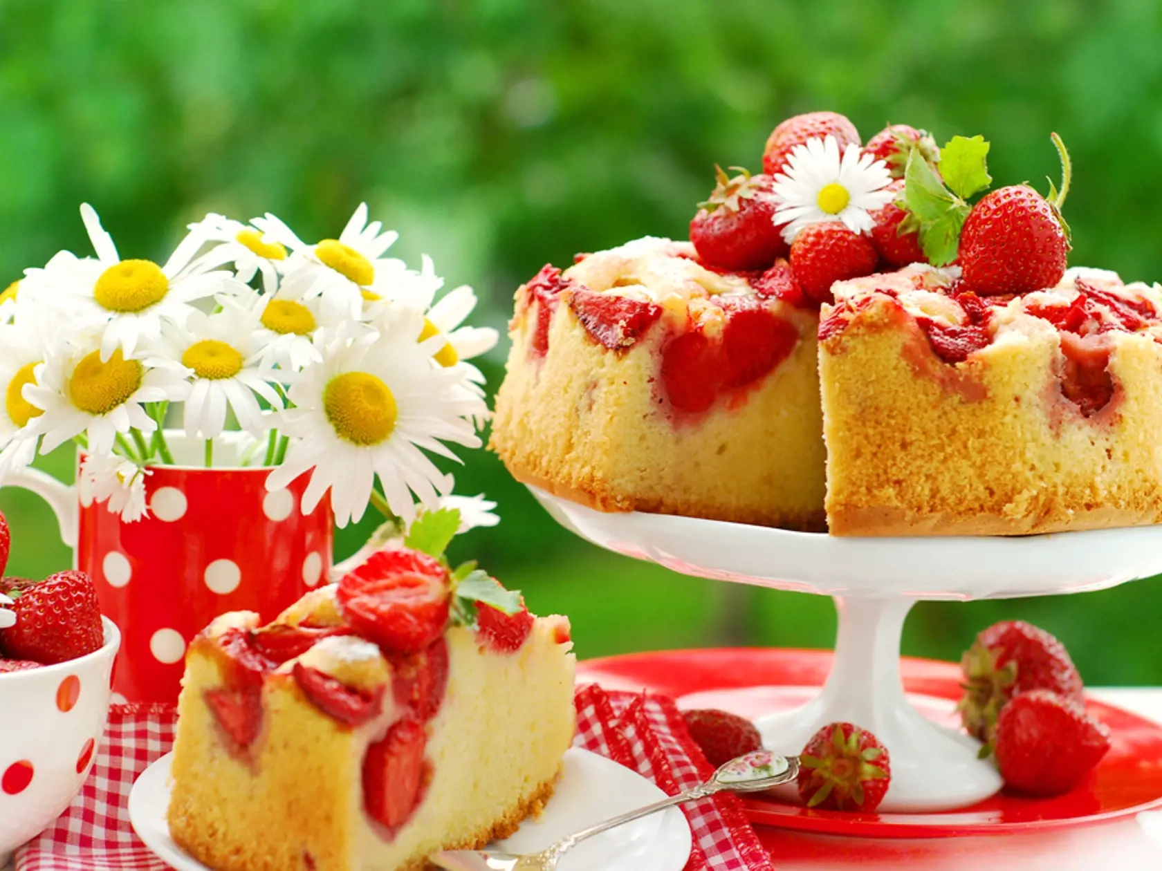 Strawberry,Sponge,Cake,With,Fresh,Fruits,Decoration,On,Table,In