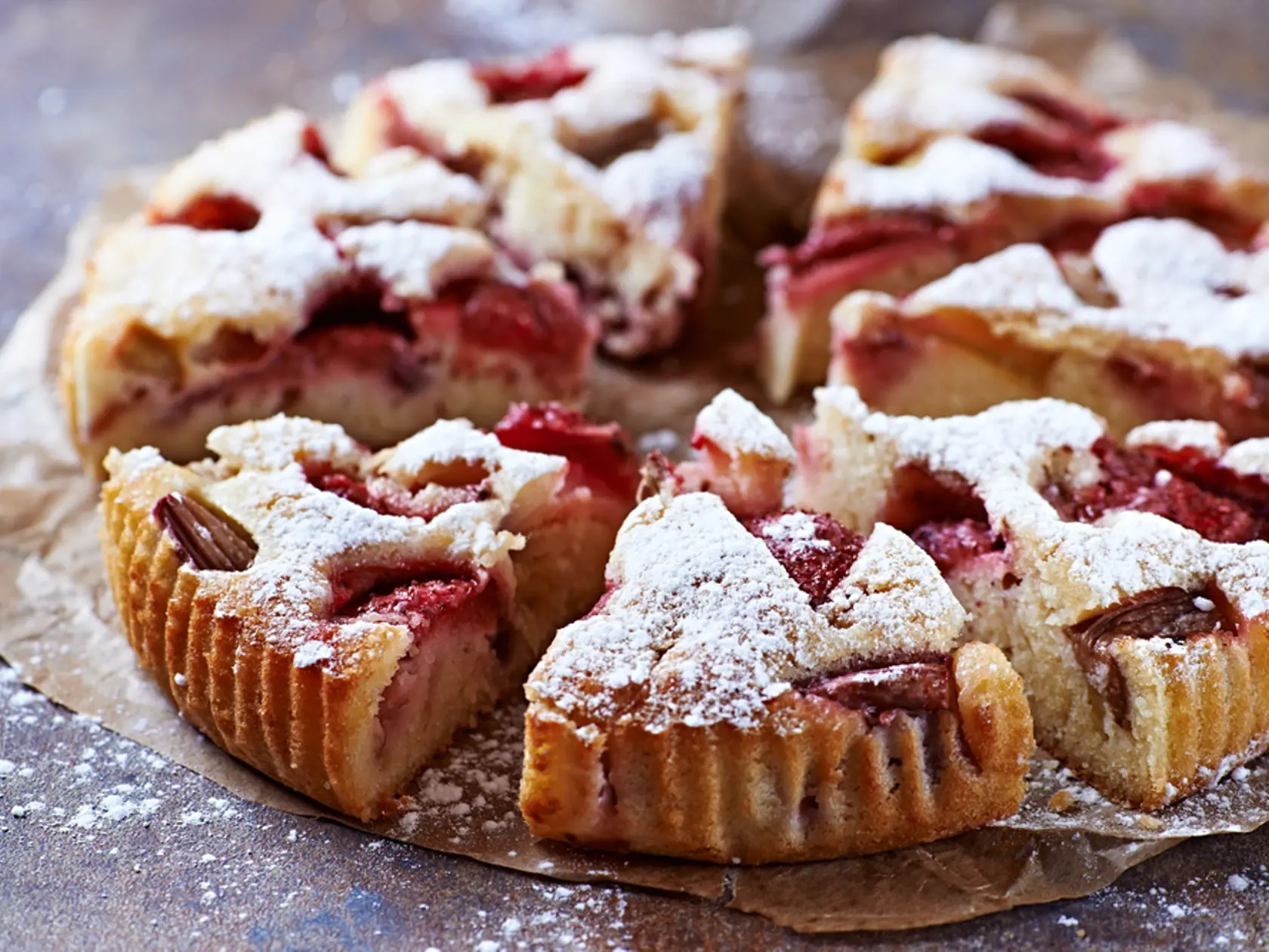 Strawberry,And,Rhubarb,Cake.,Sweet,Food.,Sweet,Dessert.,Close,Up.