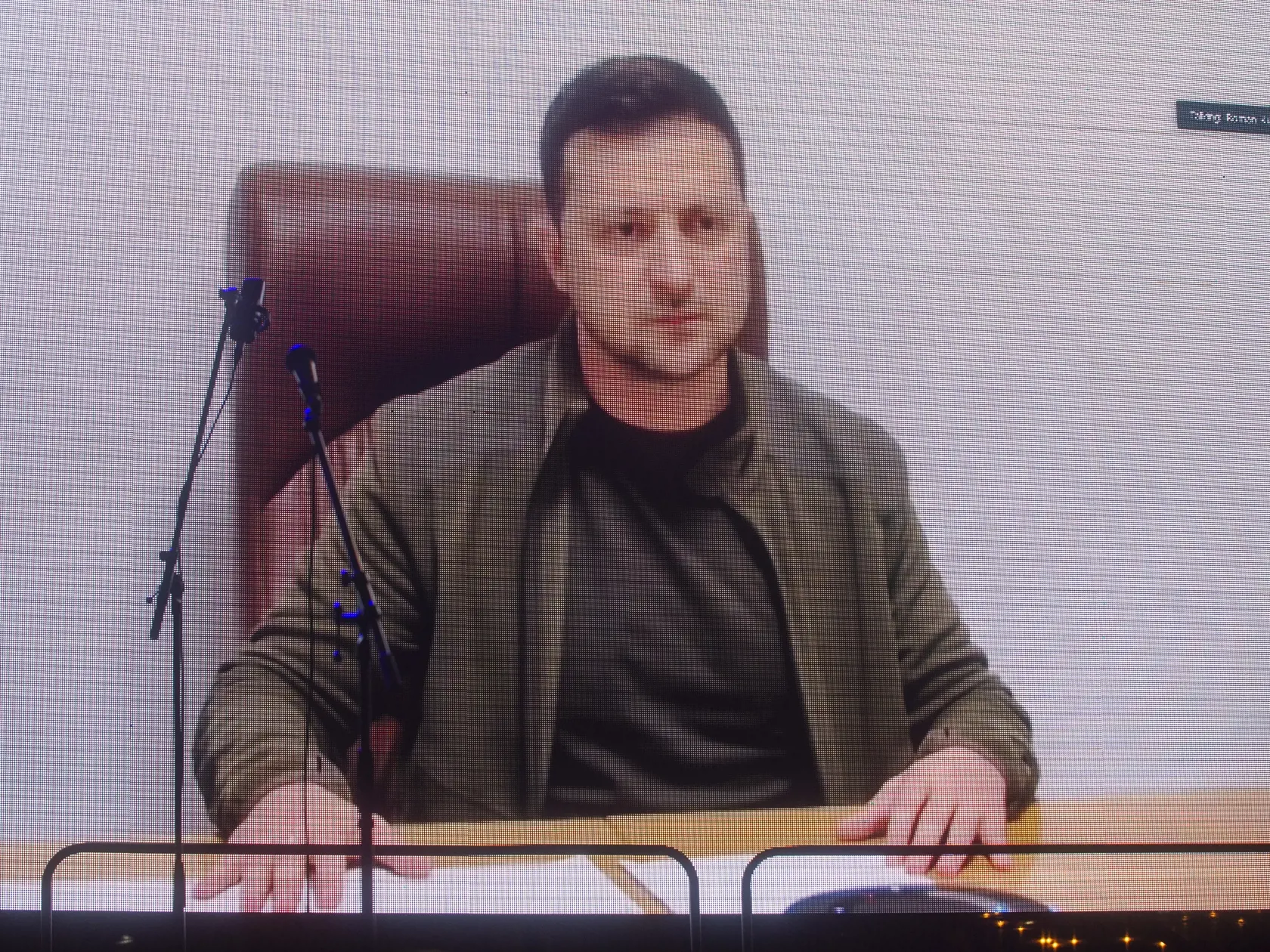 Na snímke ukrajinský prezident Volodymyr Zelenskyj vystúpil s príhovorom počas protestného zhromaždenia Mier na Ukrajine na Námestí SNP 4. marca 2022 v Bratislave. FOTO TASR - Jakub Kotian