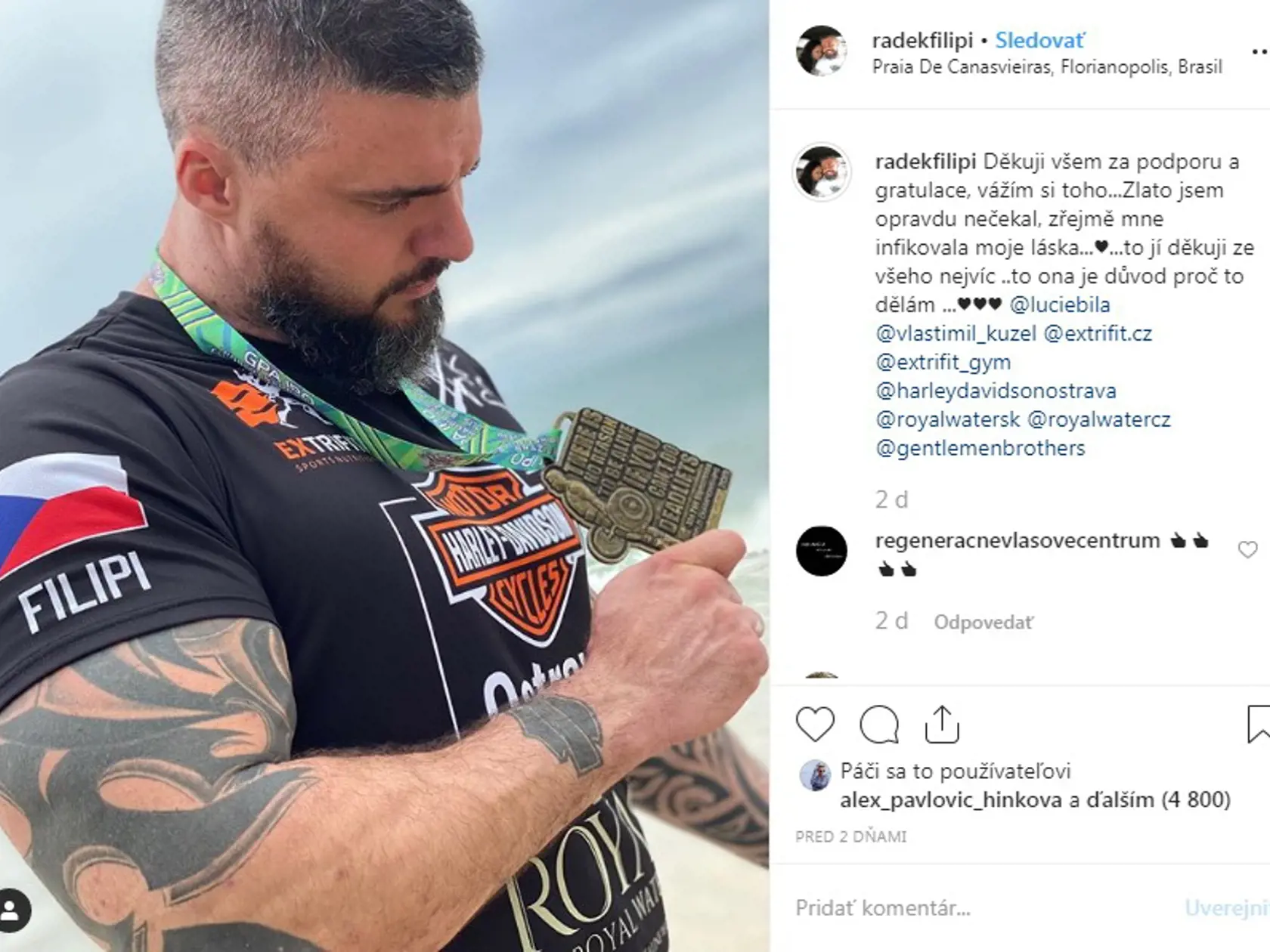 Priateľ speváčky Lucie Bílej Radek Filipi sa stal majstrom sveta v bench presse