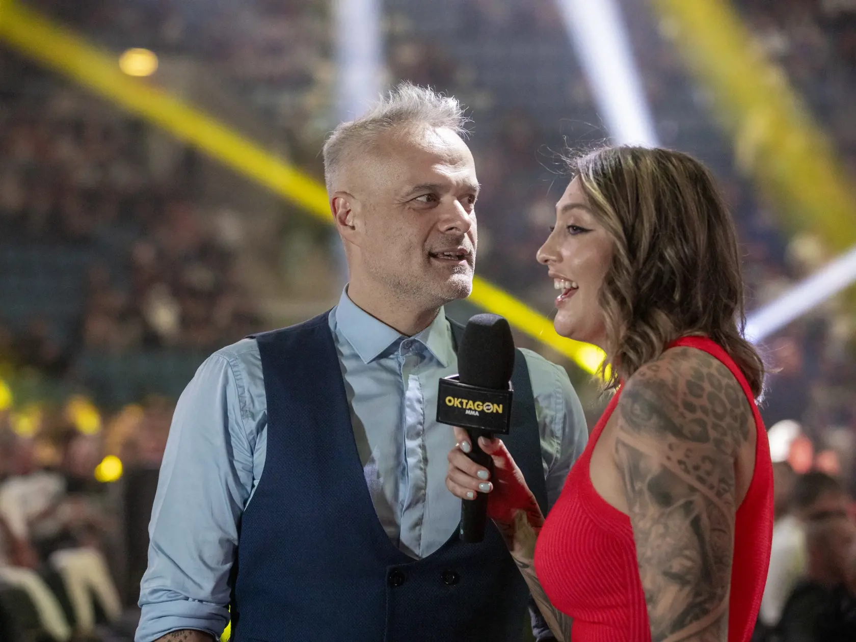 Na snímke je podujatie Oktagon 47 na bratislavskom zimnom štadióne Ondreja Nepelu, ktorého vrcholom bol zápas Slováka Pavla Langera s legendárnym českým MMA bojovníkom Karlosom Vémolom. Na fotke je Jaroslav Slávik.