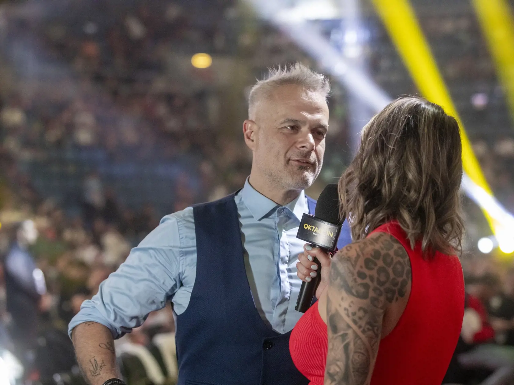 Na snímke je podujatie Oktagon 47 na bratislavskom zimnom štadióne Ondreja Nepelu, ktorého vrcholom bol zápas Slováka Pavla Langera s legendárnym českým MMA bojovníkom Karlosom Vémolom. Na fotke je Jaroslav Slávik.