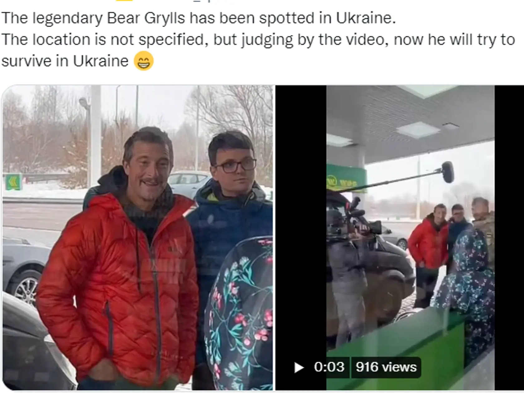 Bear Grylls po prílete na Ukrajinu.