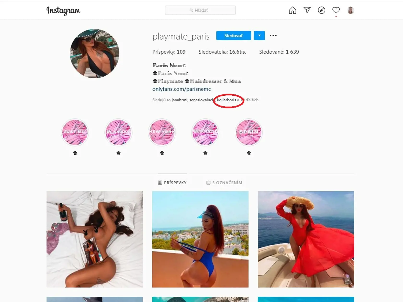 Modelkin profil na Instagrame sleduje i Boris Kollár, ktorý si s ňou mal nedávno dopisovať.
