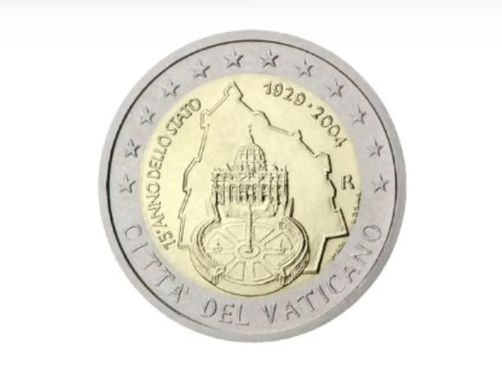 Vatikán 75. výročie Vatikánskeho mesta 2 eurová minca. Hodnota: 154,95€
