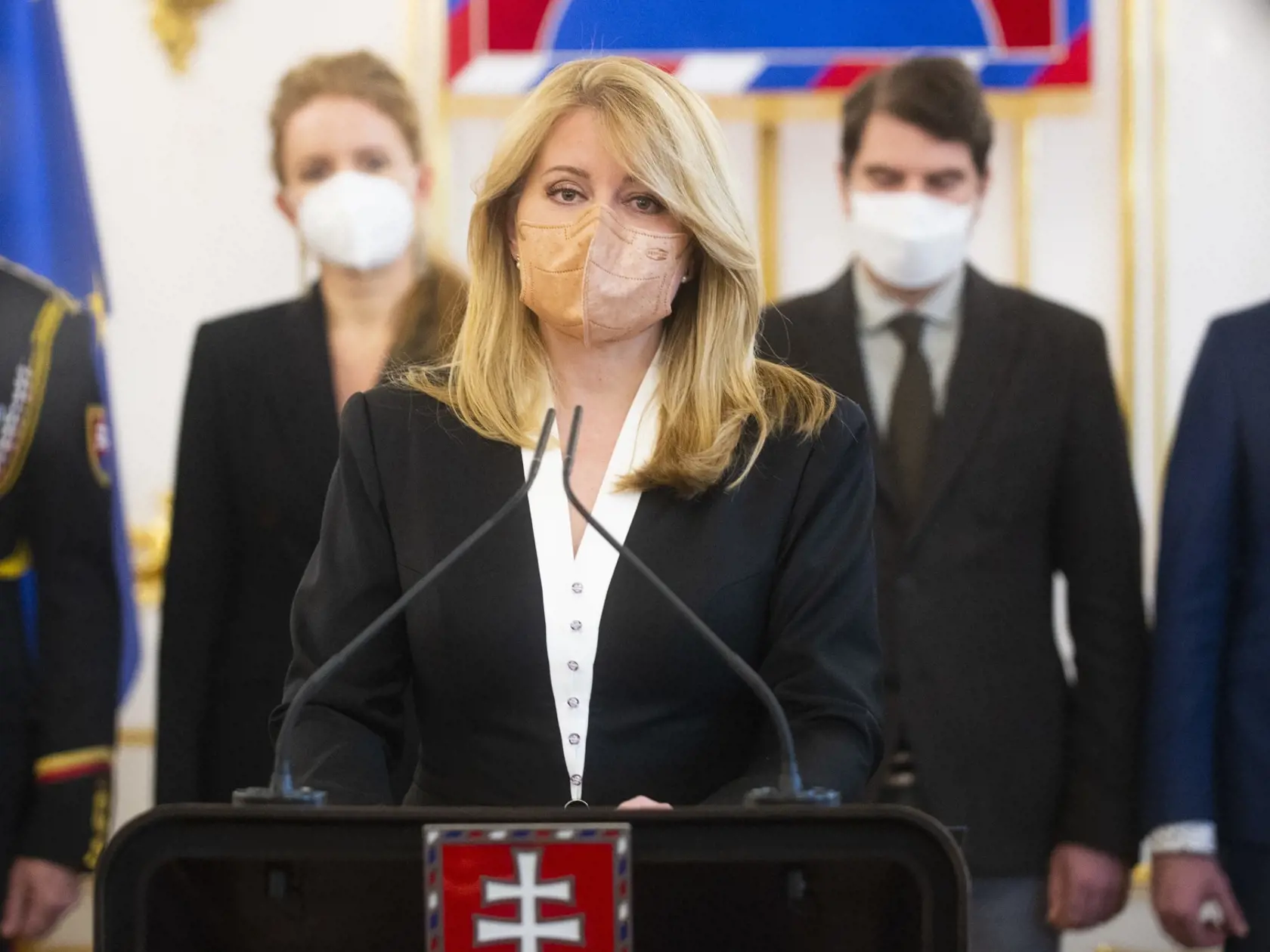 Na snímke prezidentka SR Zuzana Čaputová počas tlačovej konferencie k situácii na Ukrajine v Bratislave 1. februára 2022. FOTO TASR - Jakub Kotian