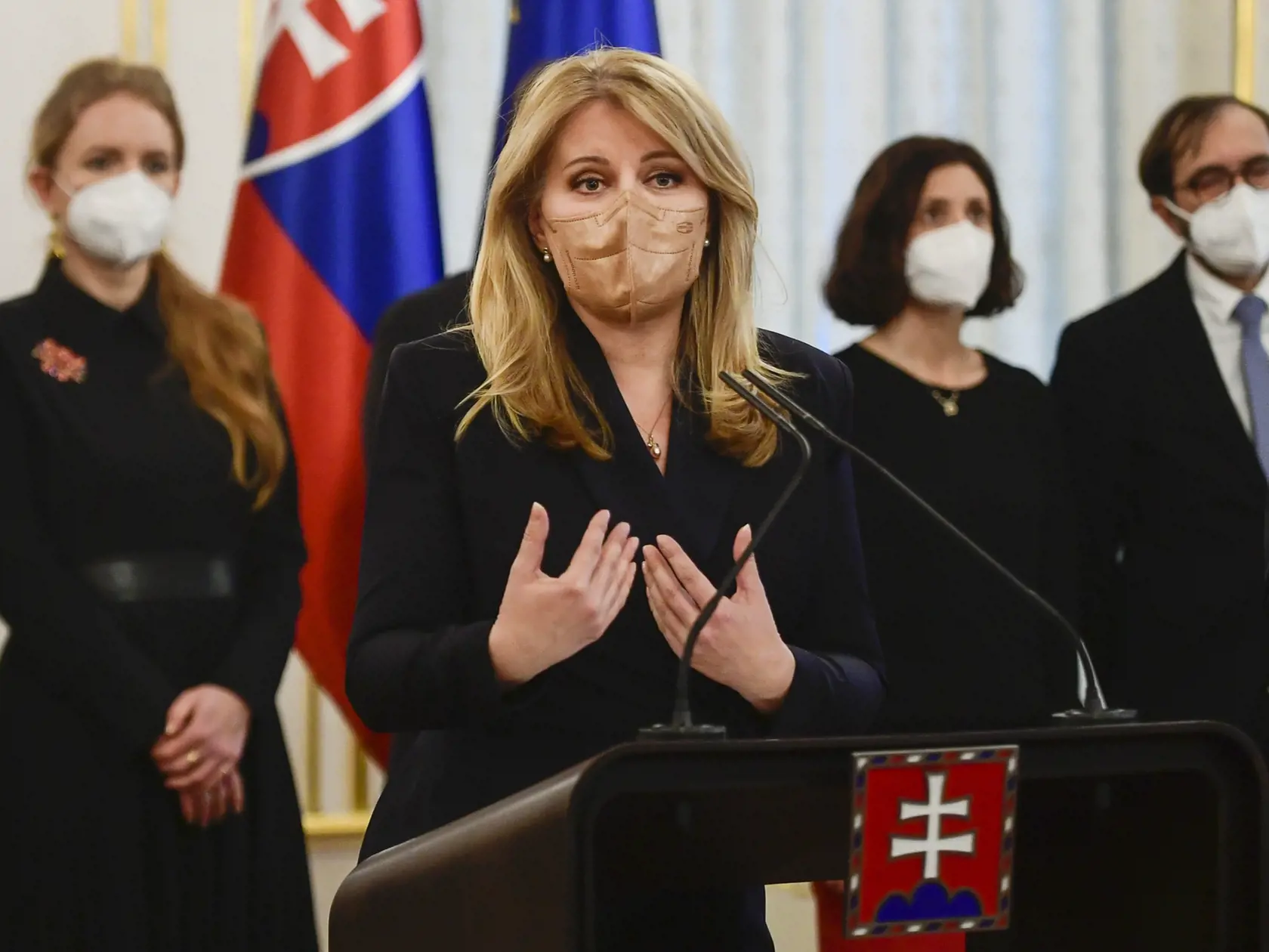 Na snímke prezidentka SR Zuzana Čaputová počas vyhlásenia k obrannej dohode s USA v Bratislave 20. januára 2022. FOTO TASR - Martin Baumann
