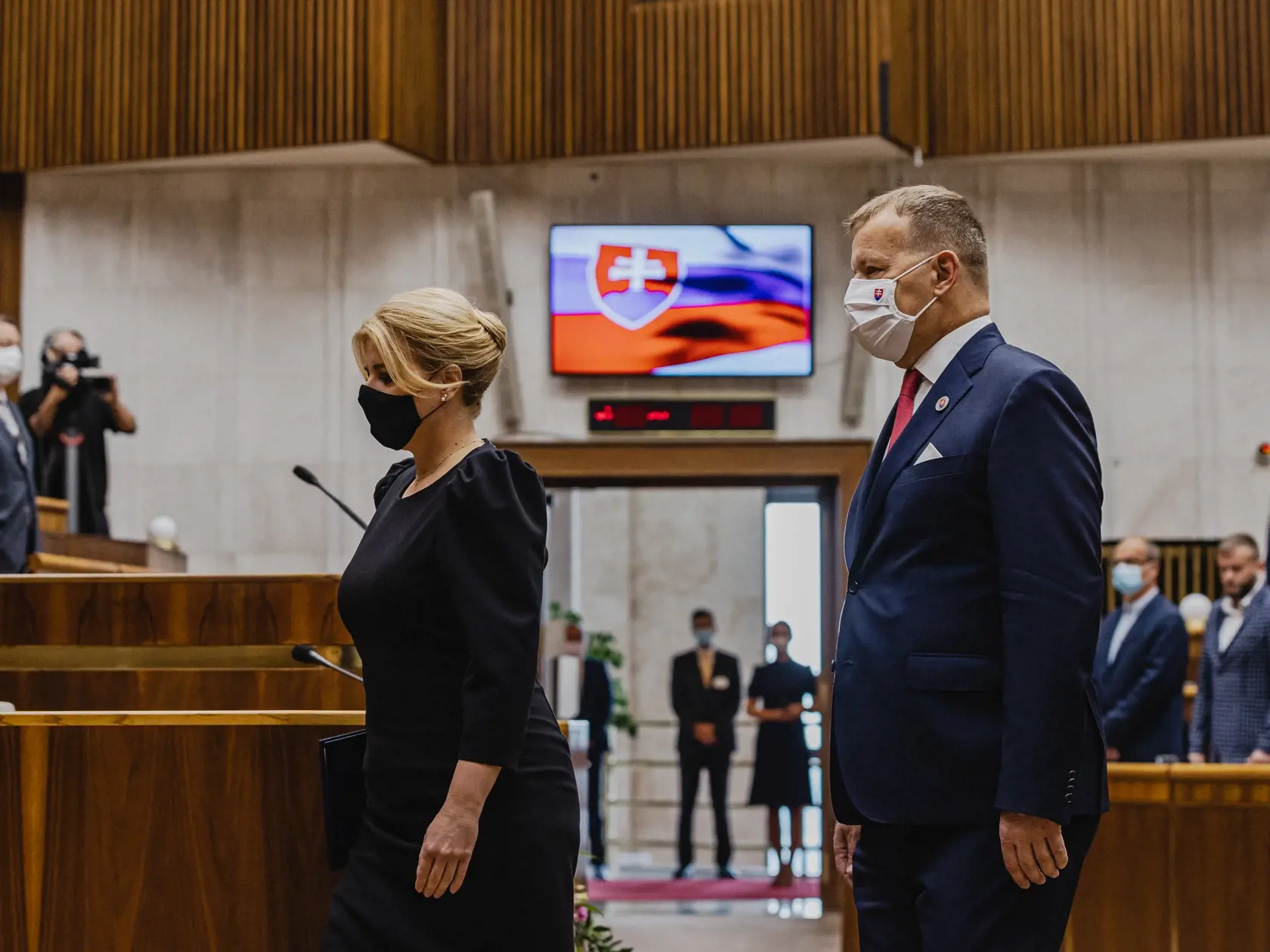 Prezidentka Slovenskej republiky Zuzana Čaputová vystúpila v Národnej rade Slovenskej republiky so Správou o stave republiky. Na snímke Prezidentka Slovenskej republiky Zuzana Čaputová a Predseda Národnej rady Slovenskej republiky Boris Kolllár.