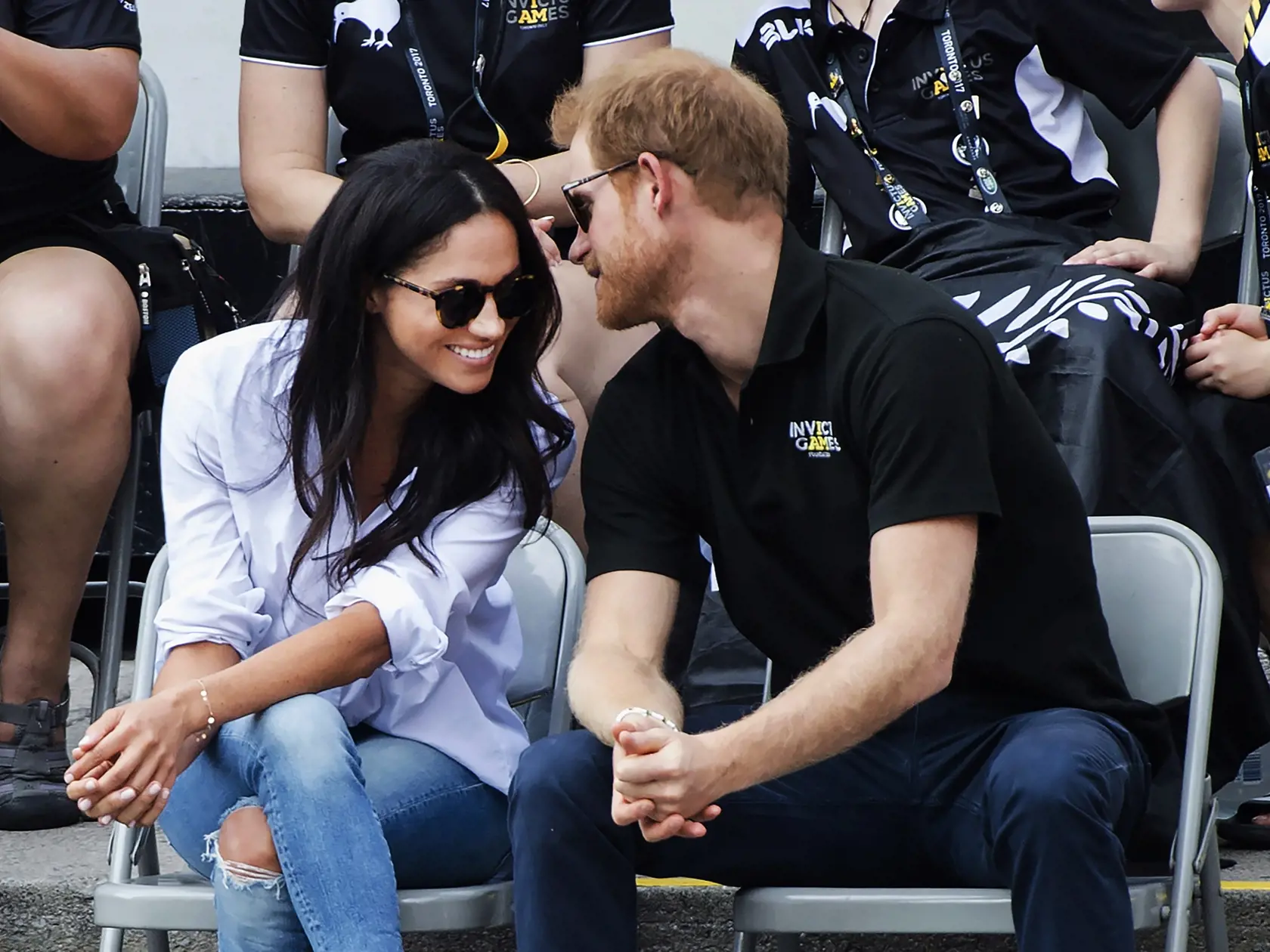 Prince Harry and his girlfriend Meghan Markle attend the wheelchair tennis competition at the Invictus Games in Toronto on Monday, Sept. 25, 2017. (Nathan Denette/The Canadian Press via AP)