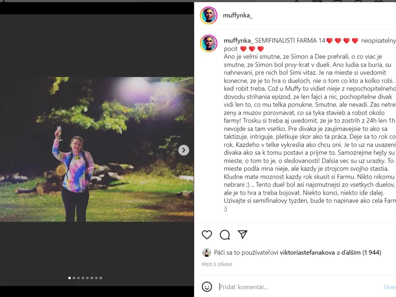 Celý komentár na Instagrame Martiny