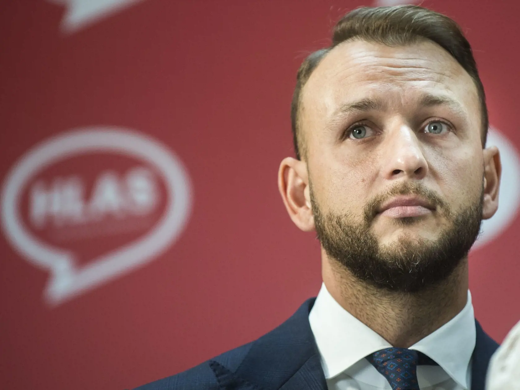 17. októbra 2023: Hlas predstavil svoje nominácie na ministrov a ministerky v novej vláde v Bratislave. Na snímke Matúš Šutaj Eštok, ktorý je nominantom strany Hlas na post ministra vnútra. Strana Hlas získala v novej vláde sedem kresiel.